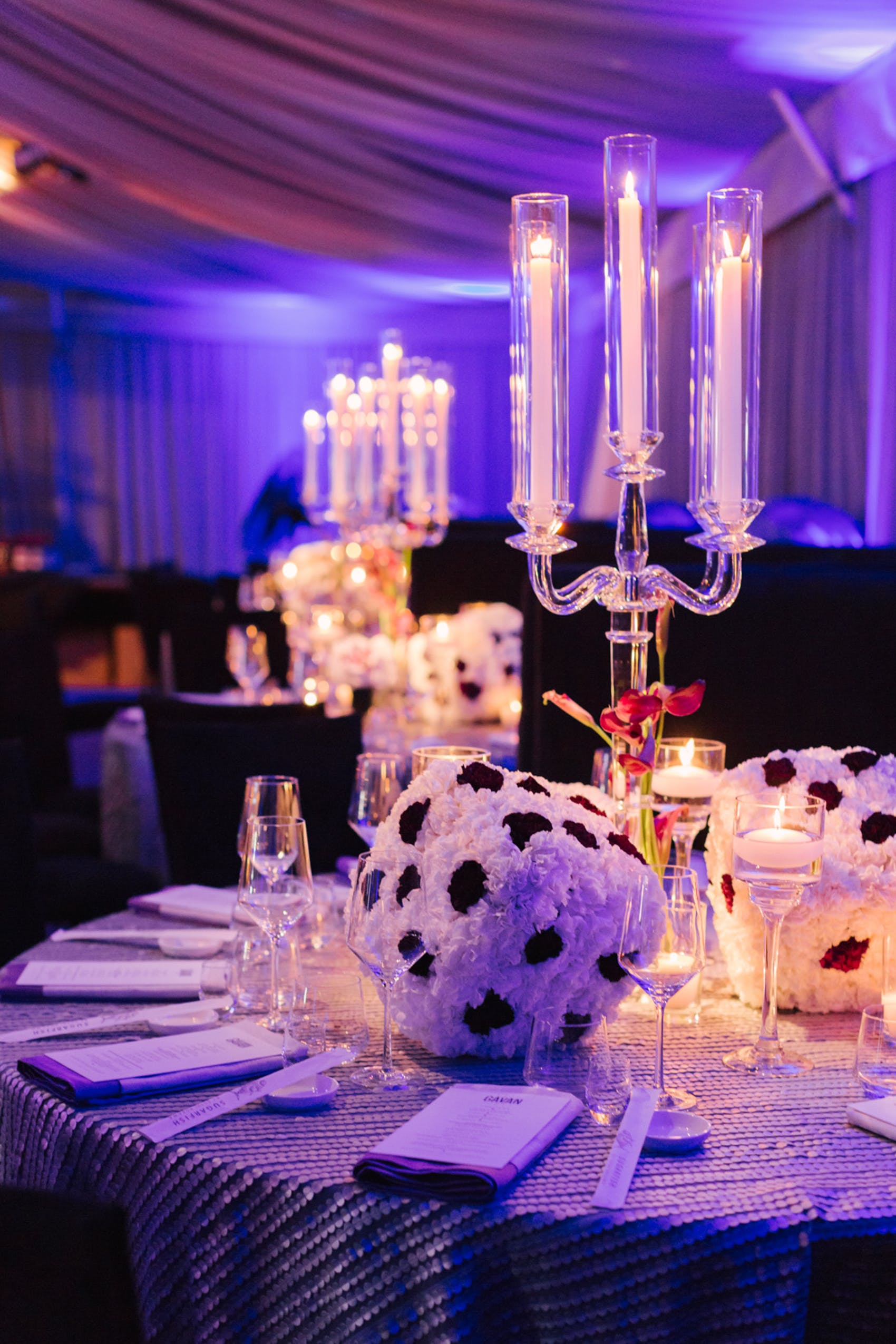 Casino-themed event with dice centerpieces