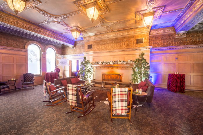 Holiday party with flannel décor and evergreen trees at The Regency Center in San Francisco, CA | PartySlate