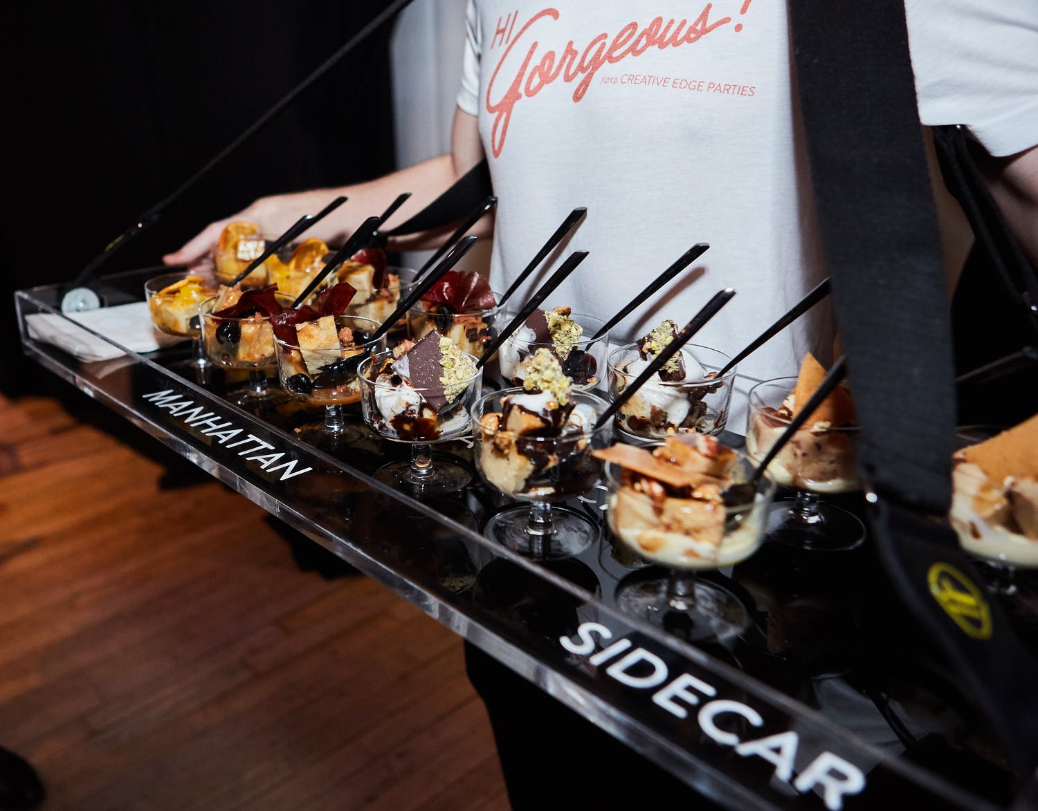 tray of dessert goblets
