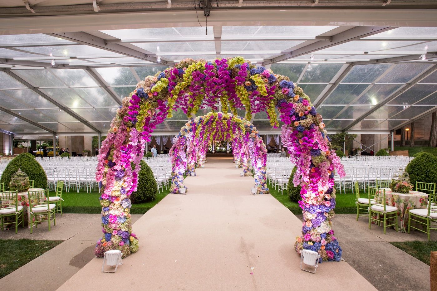 Colorful, floral wedding archway