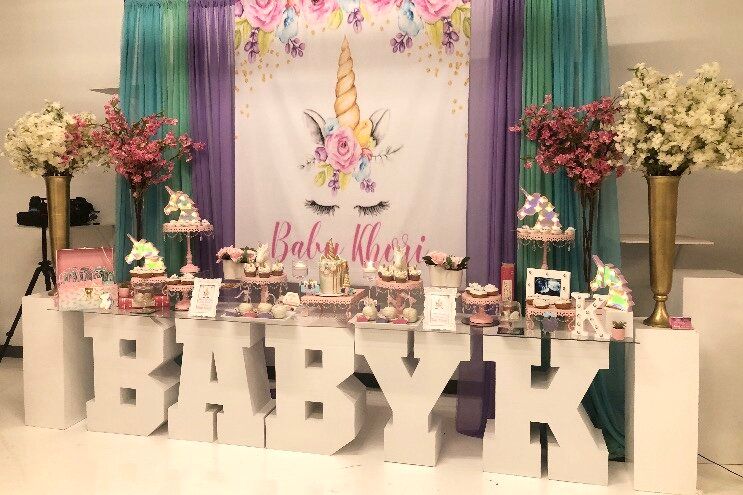 Baby shower dessert display.
