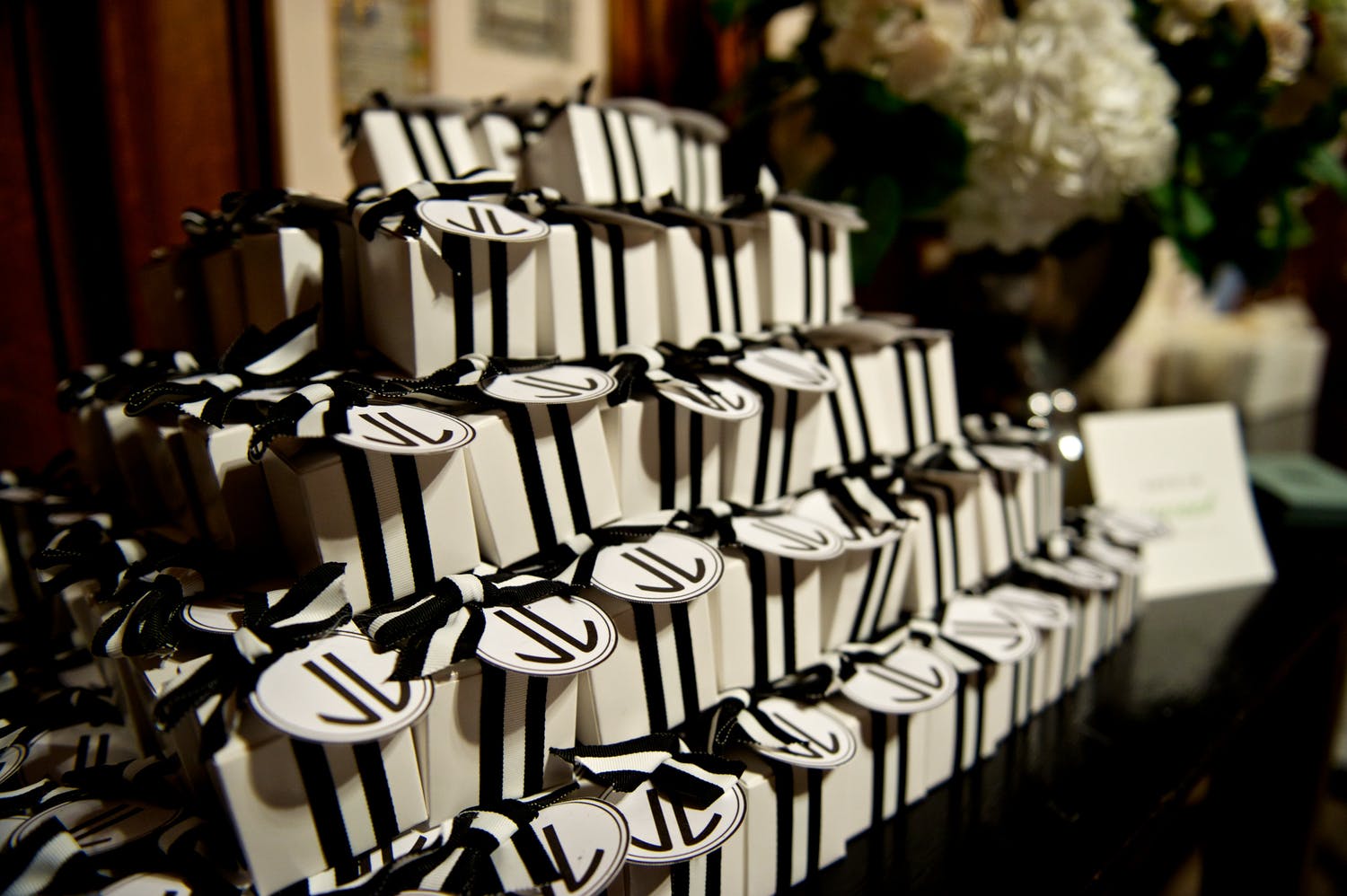 Wedding Party Favors in Black and White Packaging | PartySlate