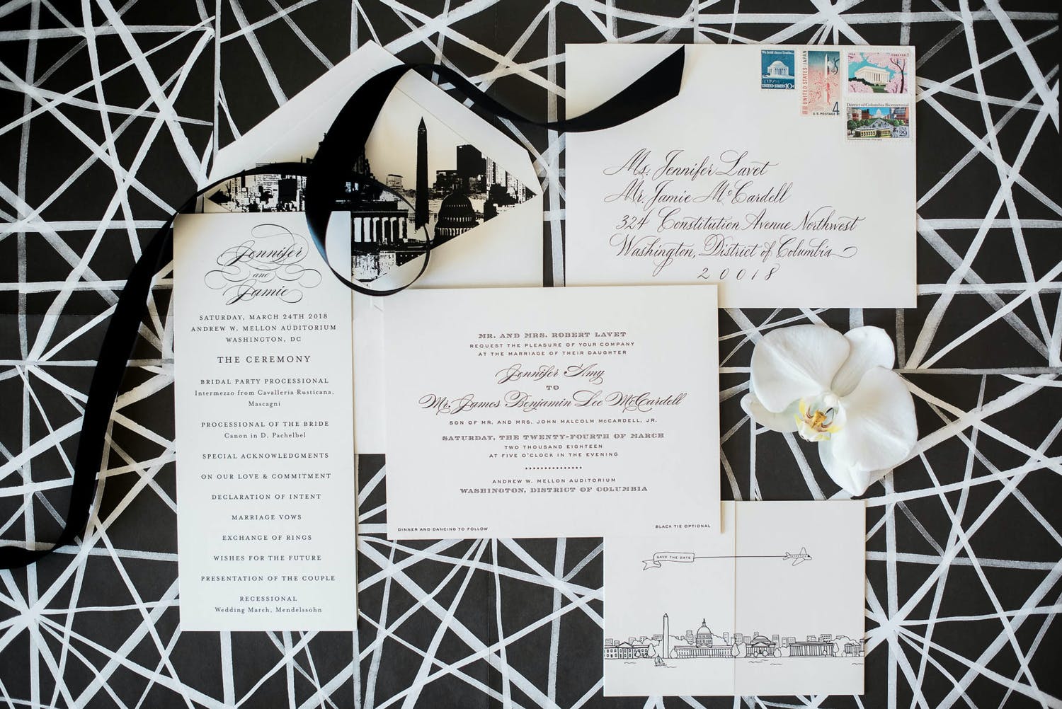 Black and White Wedding Invitations With Washington D.C. Skyline | PartySlate