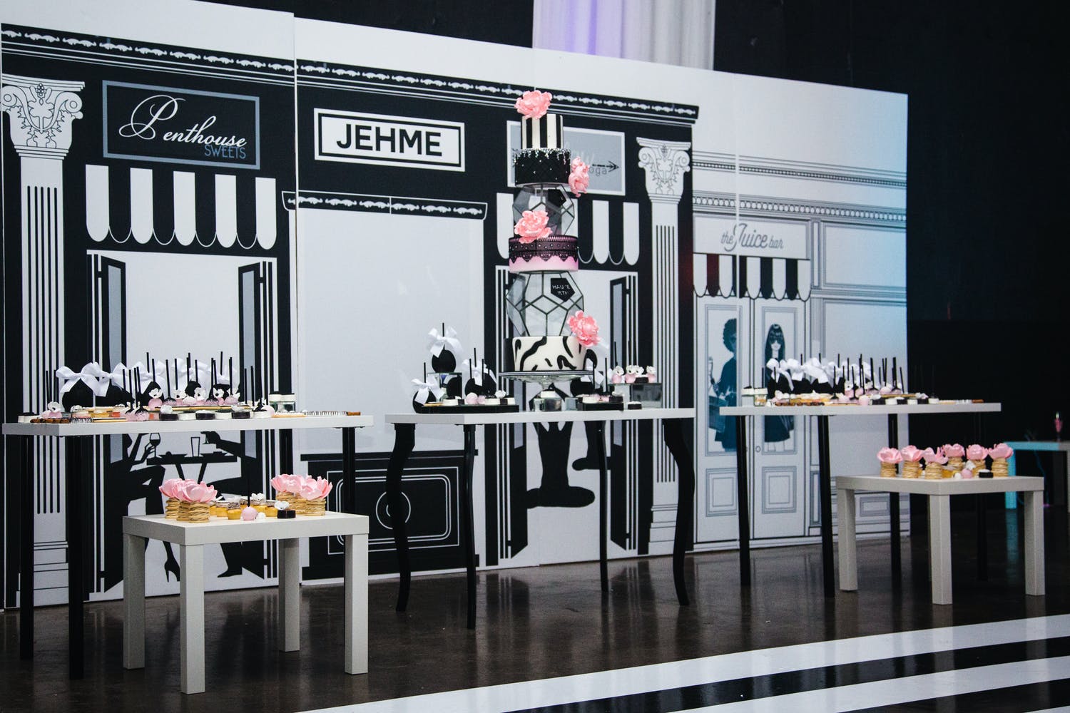Paris-Themed Sweet 16 Store Front Photo Op in Pink, Black, and White Colors | PartySlate