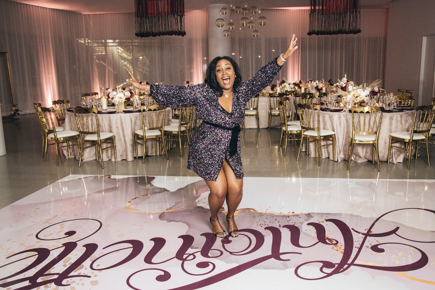Birthday Girl Shows Off Moves on Personalized Dance Floor for Surprise 50th Birthday Party | PartySlate