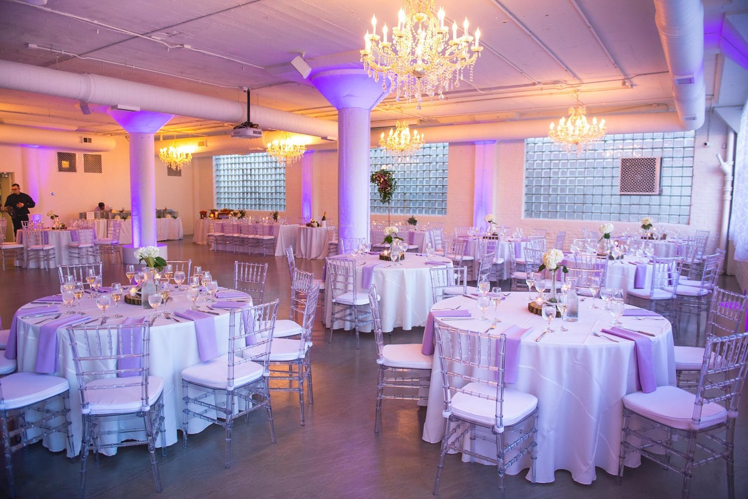 Wedding Reception With Purple Uplighting at Room 1520 in Chicago's West Loop Neighborhood | PartySlate