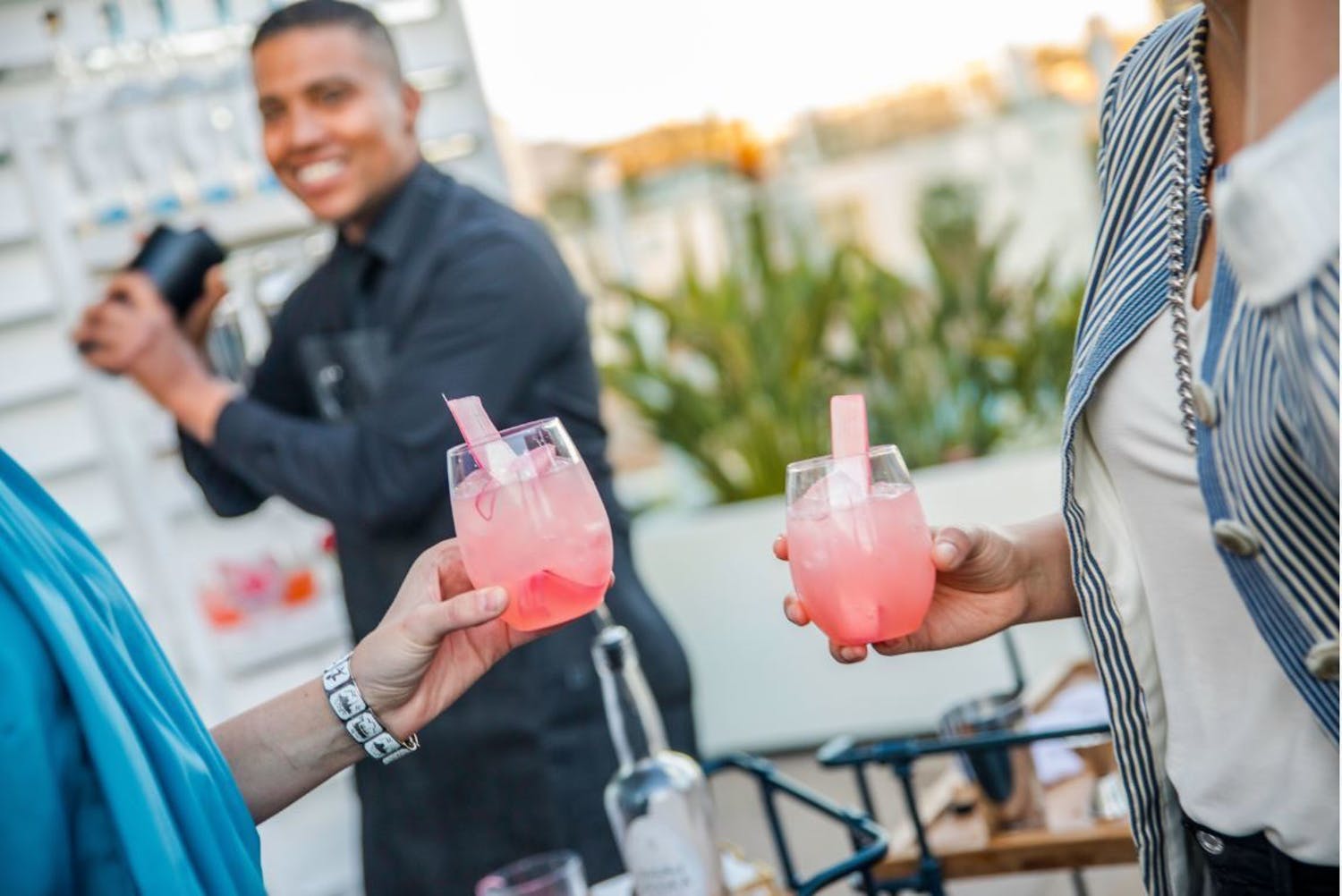 Pink Summer Pool Party Cocktails With Rhubarb Garnish | PartySlate