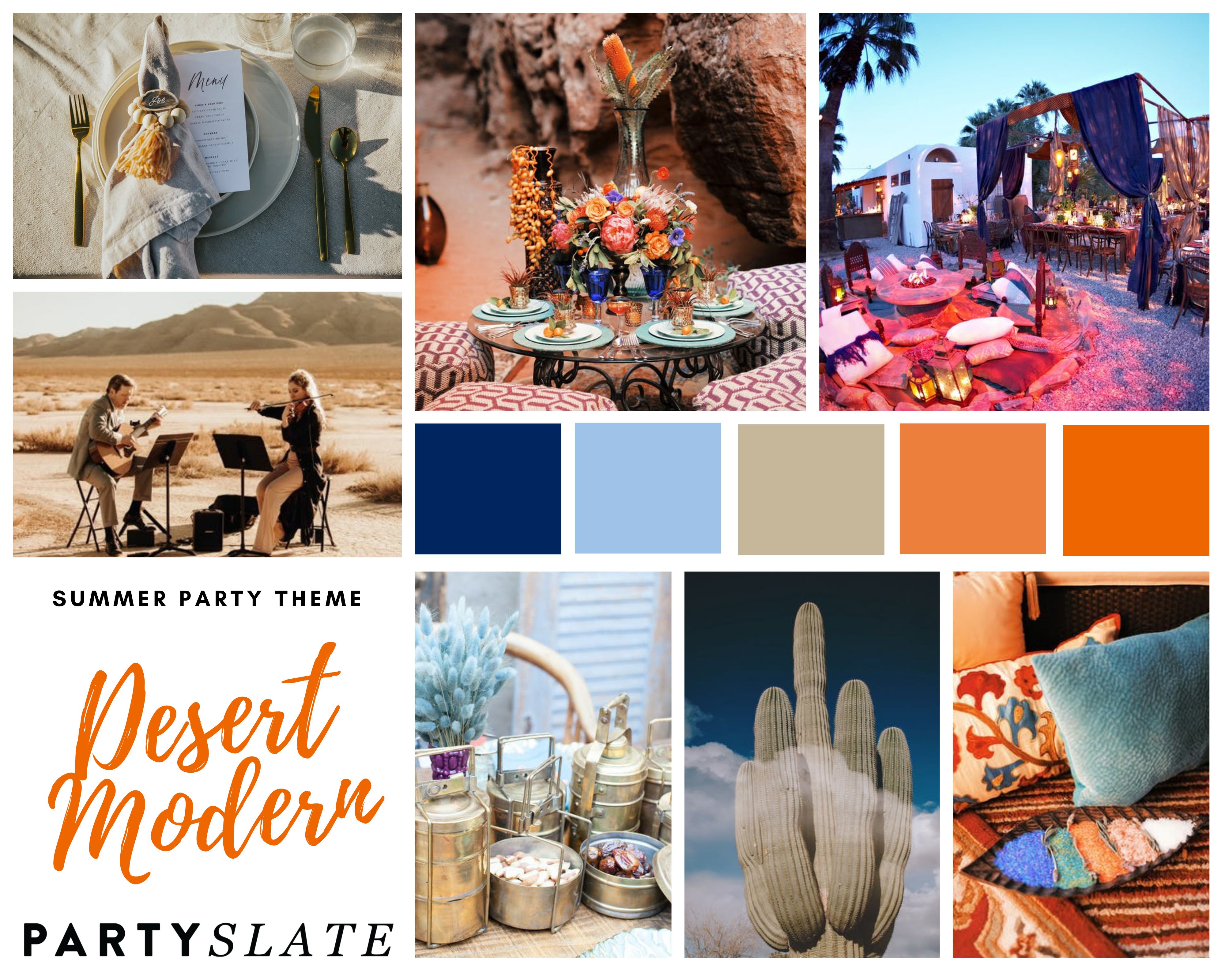 Desert Modern themed party with a desert inspired mood board