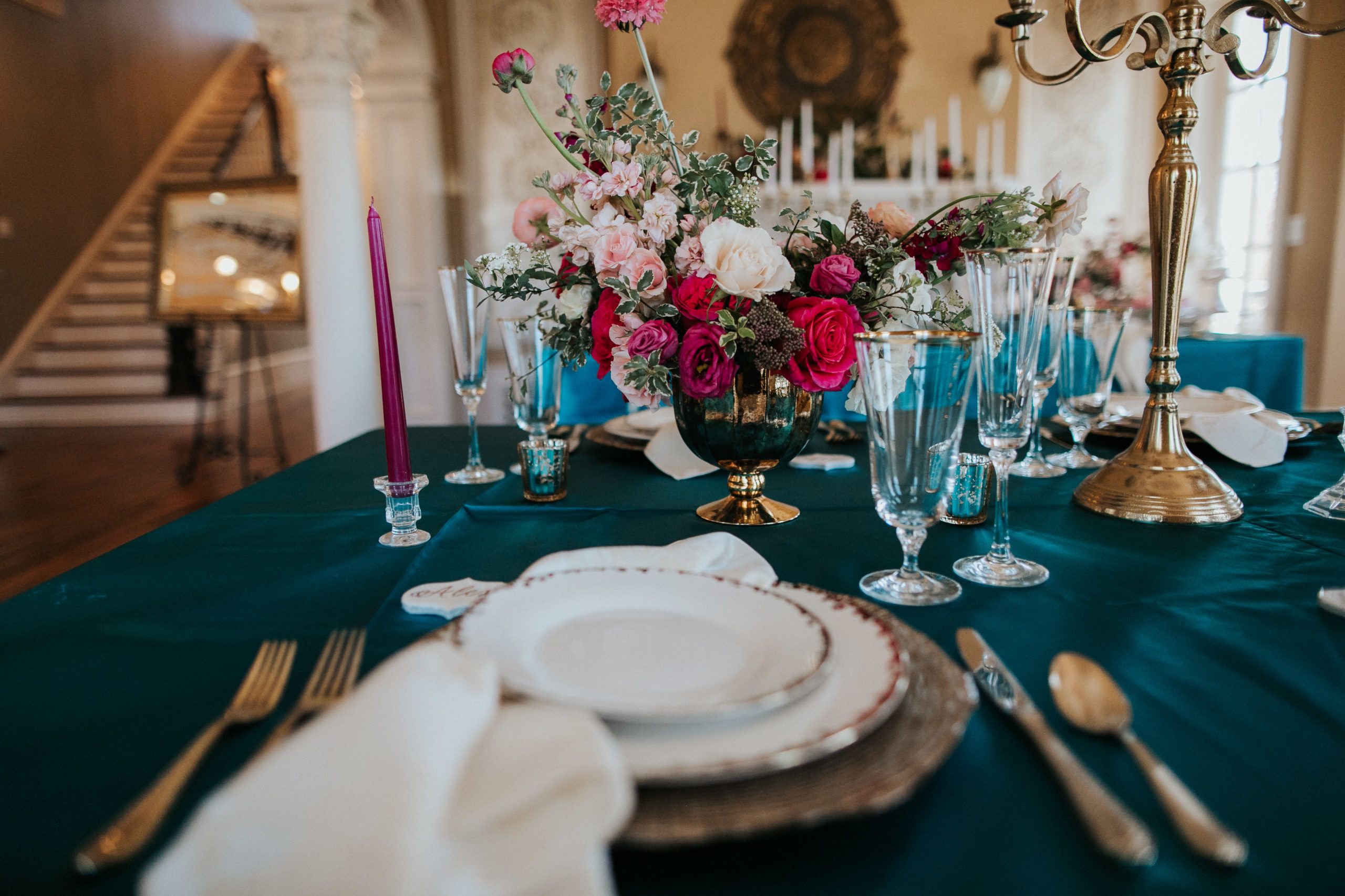 Jewel-Toned Wedding Tablescape Planned by Lillie Jane Designs of Houston, TX | PartySlate