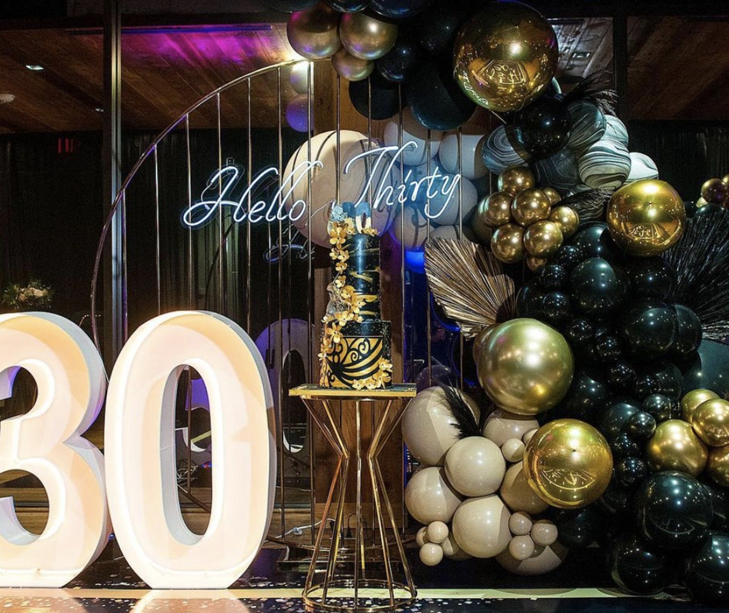 30th-Birthday Gold and Black Glam Rentals by Perfectly Posh Event Rentals of Houston, TX | PartySlate