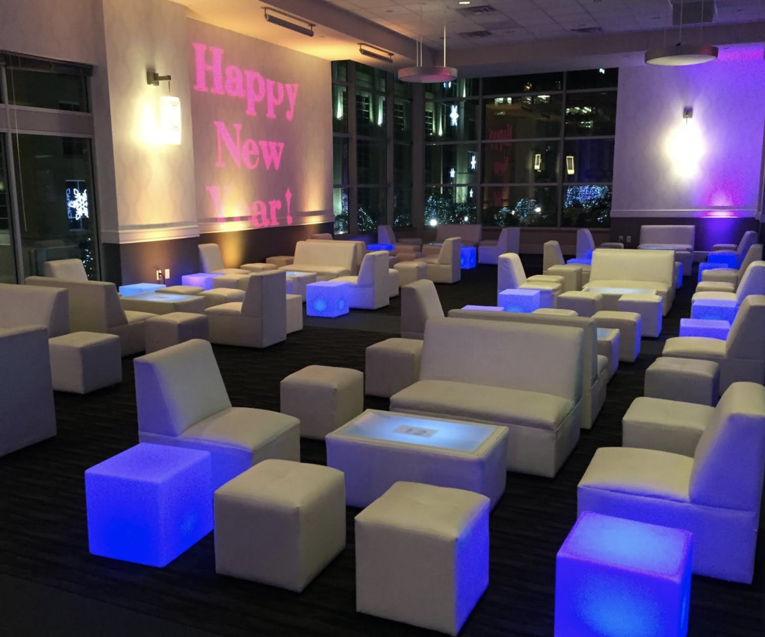 Neon Blue Square Foot Stools by UNIK, a Black-Owned Rental Company in Houston, TX | PartySlate