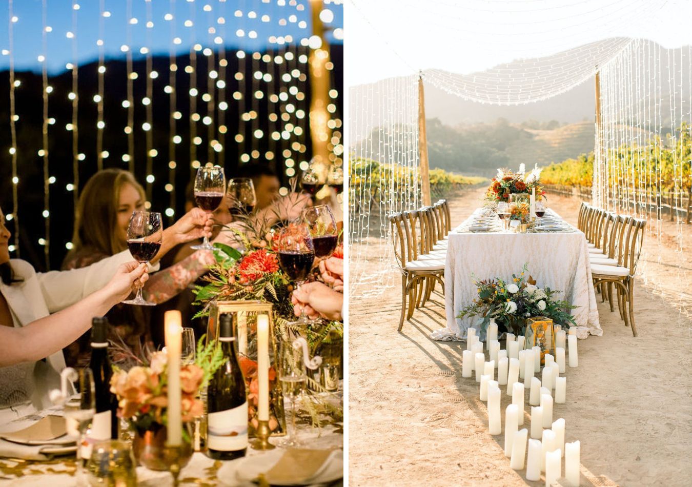Tablescape with candles lined at the end of a king's table | PartySlate