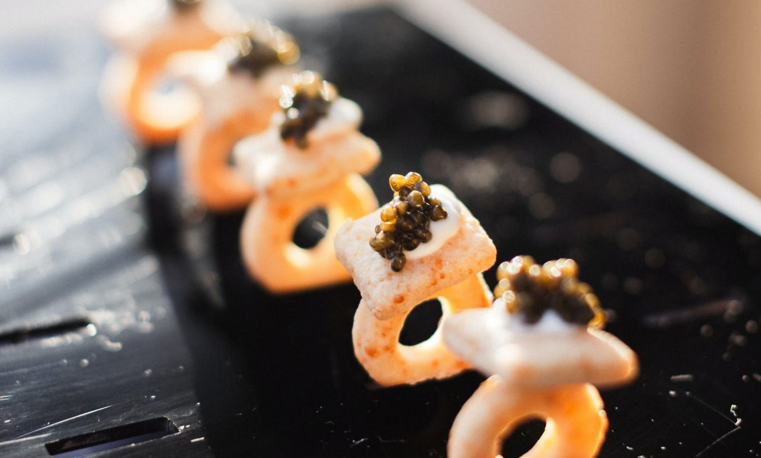 Edible wedding ring topped with caviar