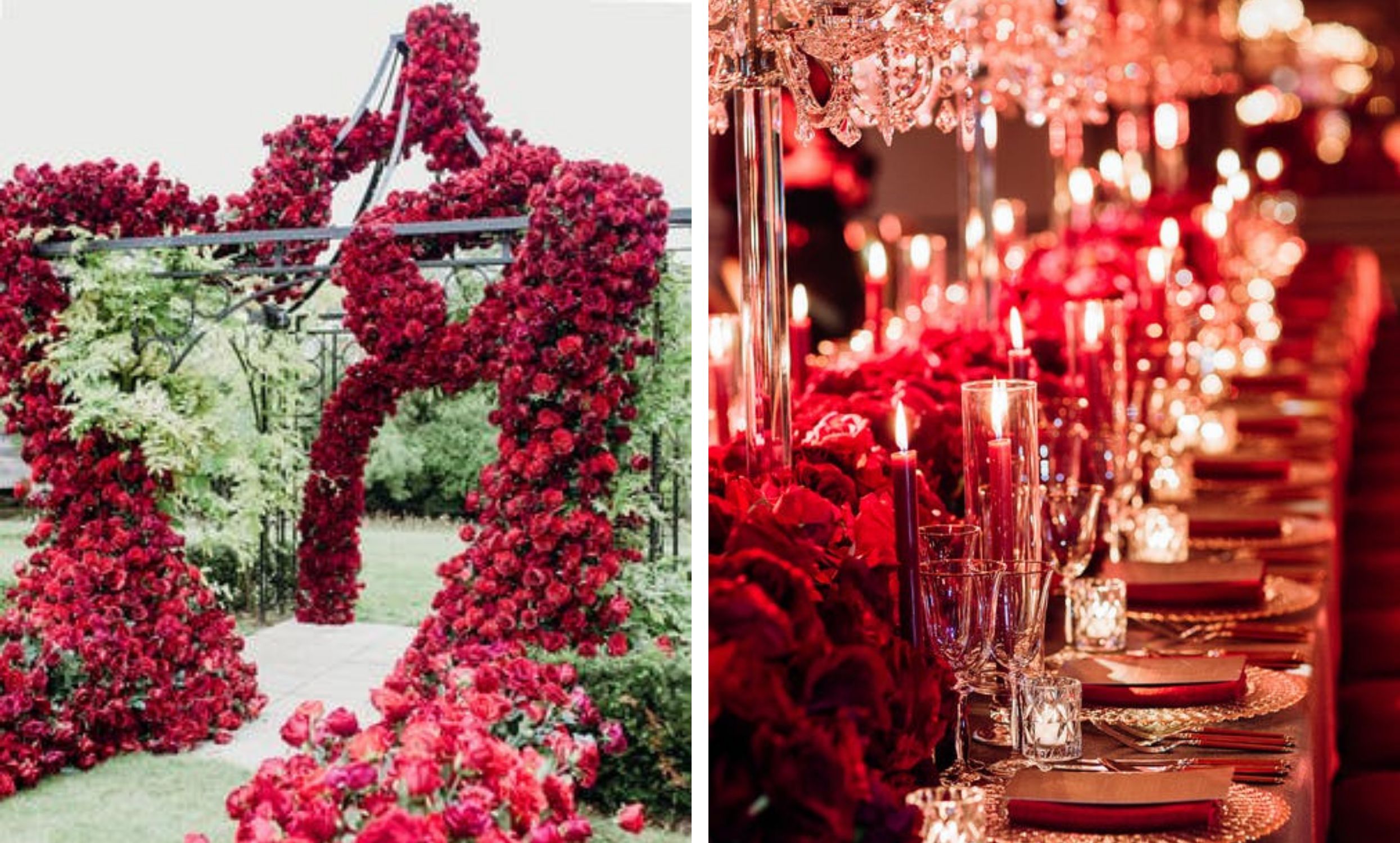 Red roses wedding arch and tablescape
