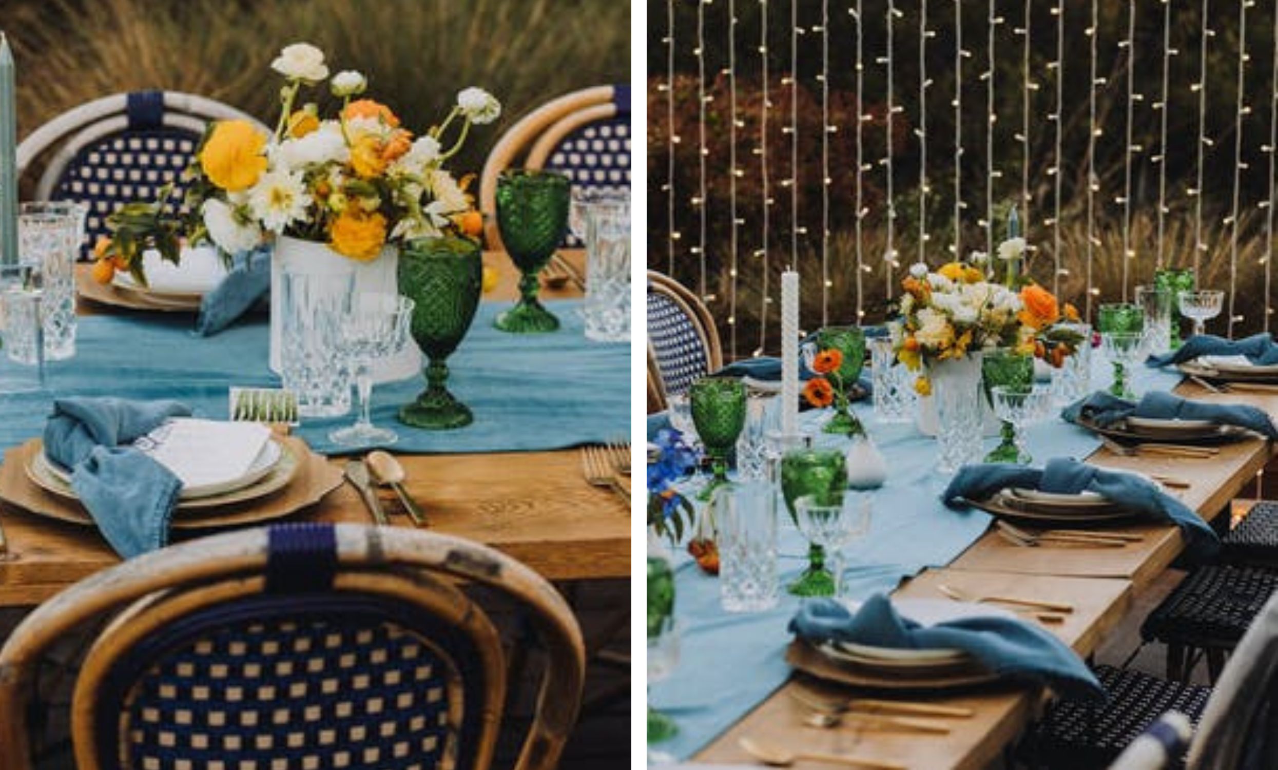 Blue and green table setting