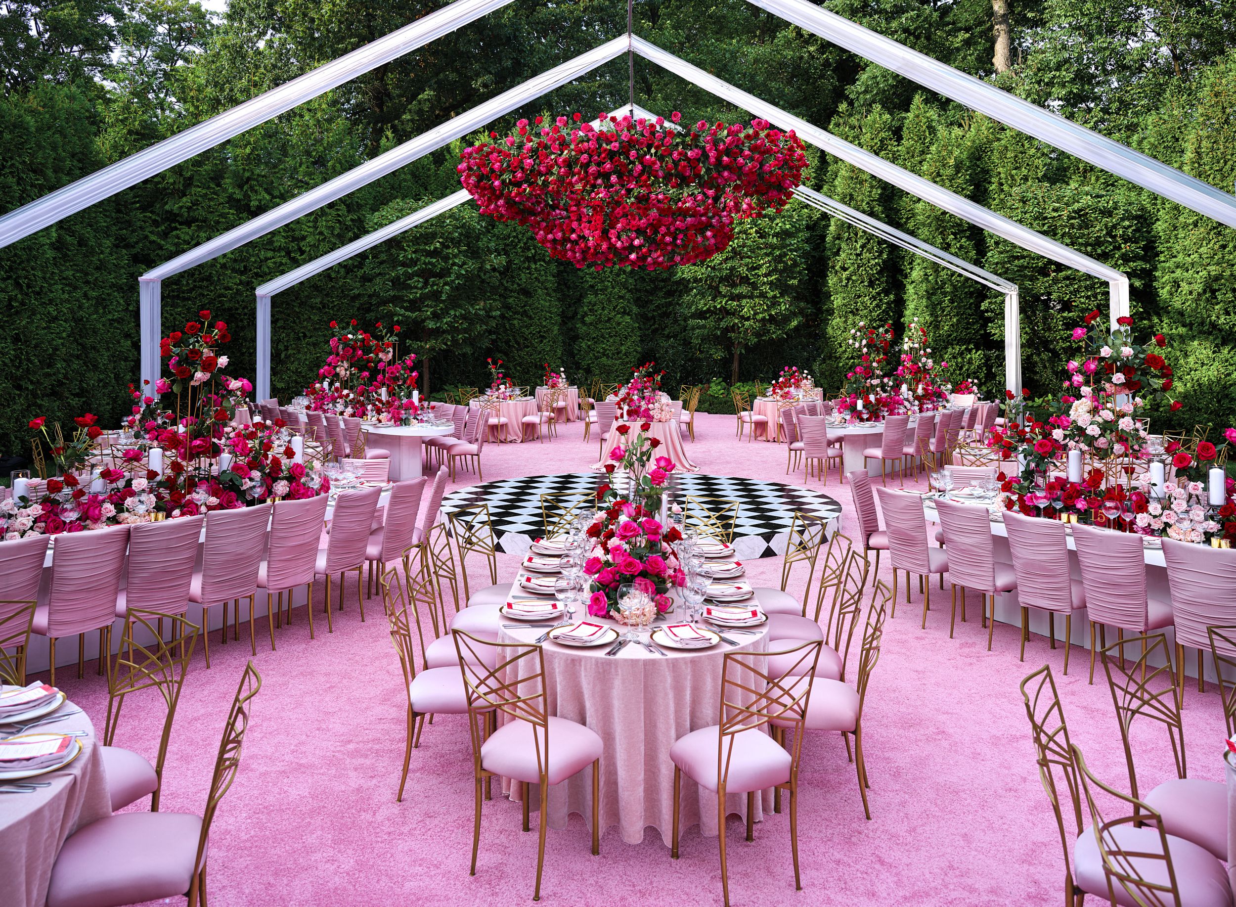 A red and pink color blocked wedding.