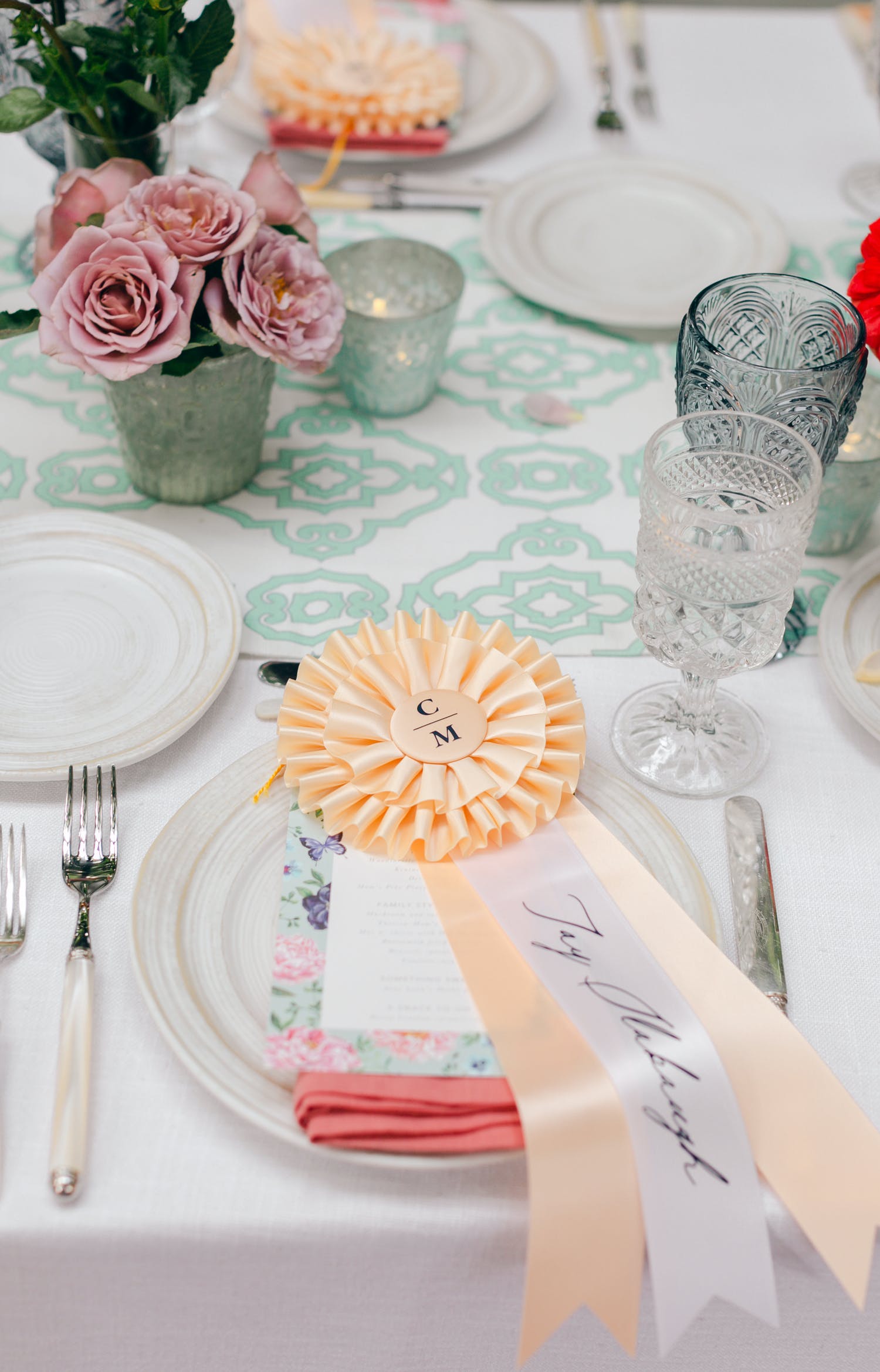 Kentucky Derby Themed Celebration with Pastel Colors and Tableware with Ribbon Place Cards | PartySlate