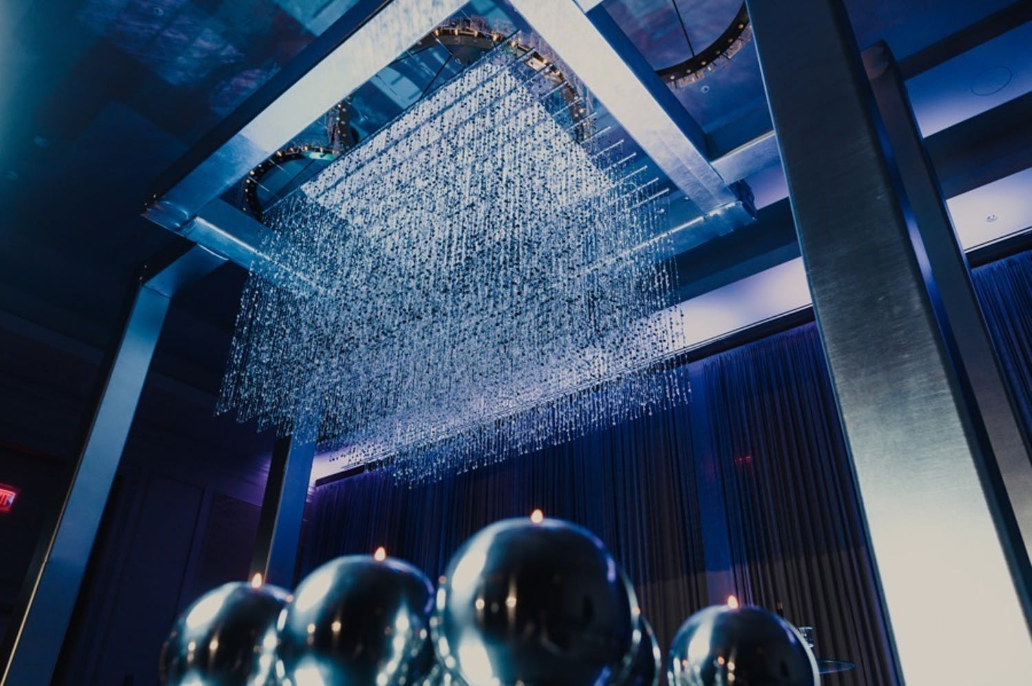 Silver metal chuppah with suspended crystal fringe | PartySlate