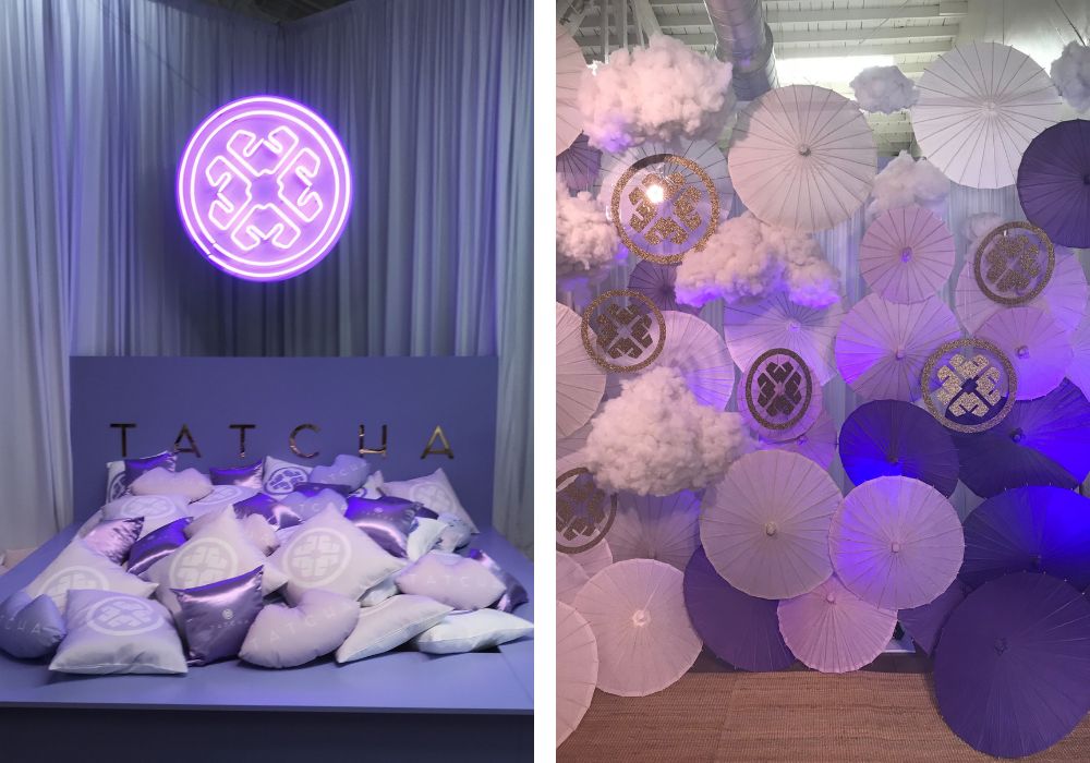 Branding event for Tatatcha with periwinkle coloring