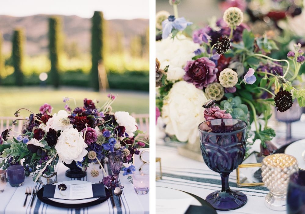 Peri-toned colored glasses and matching florals