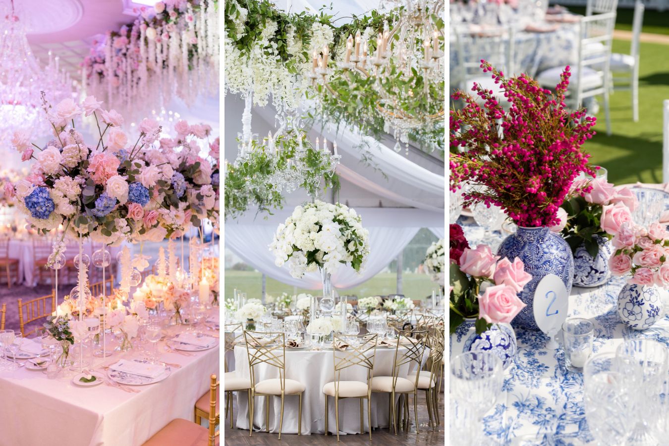 Images of three grand floral centerpieces.