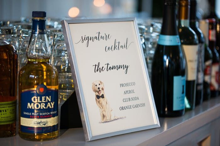 wedding cocktail menu featuring dog drawing | PartySlate