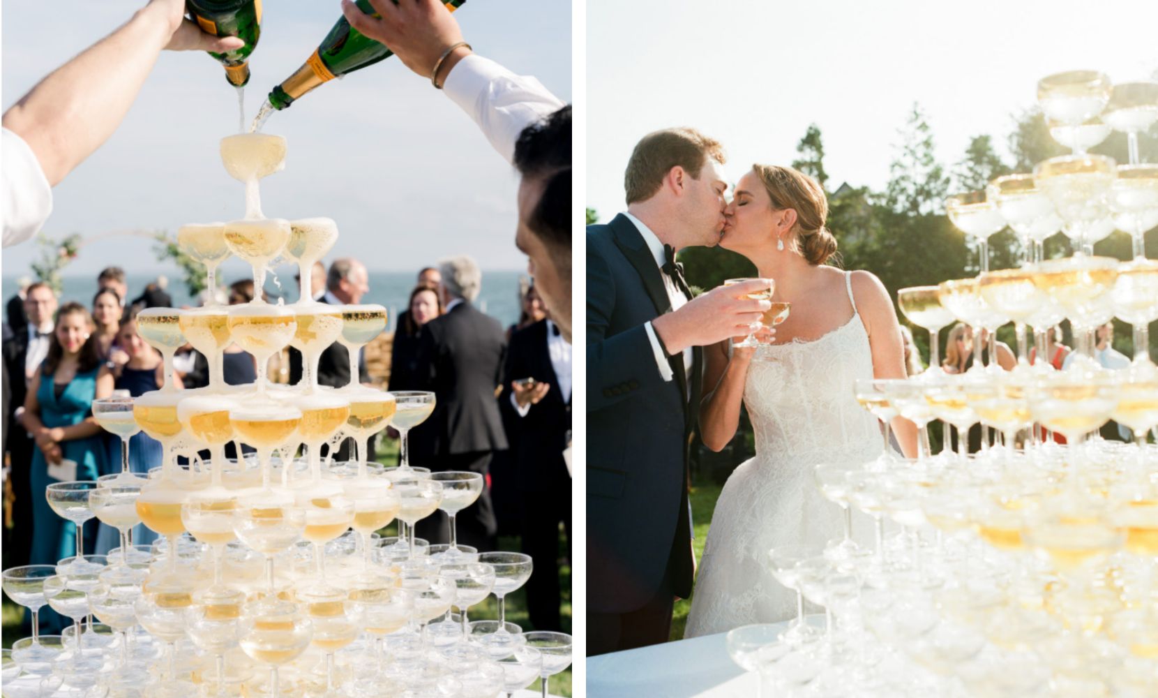 Champagne tower at a wedding