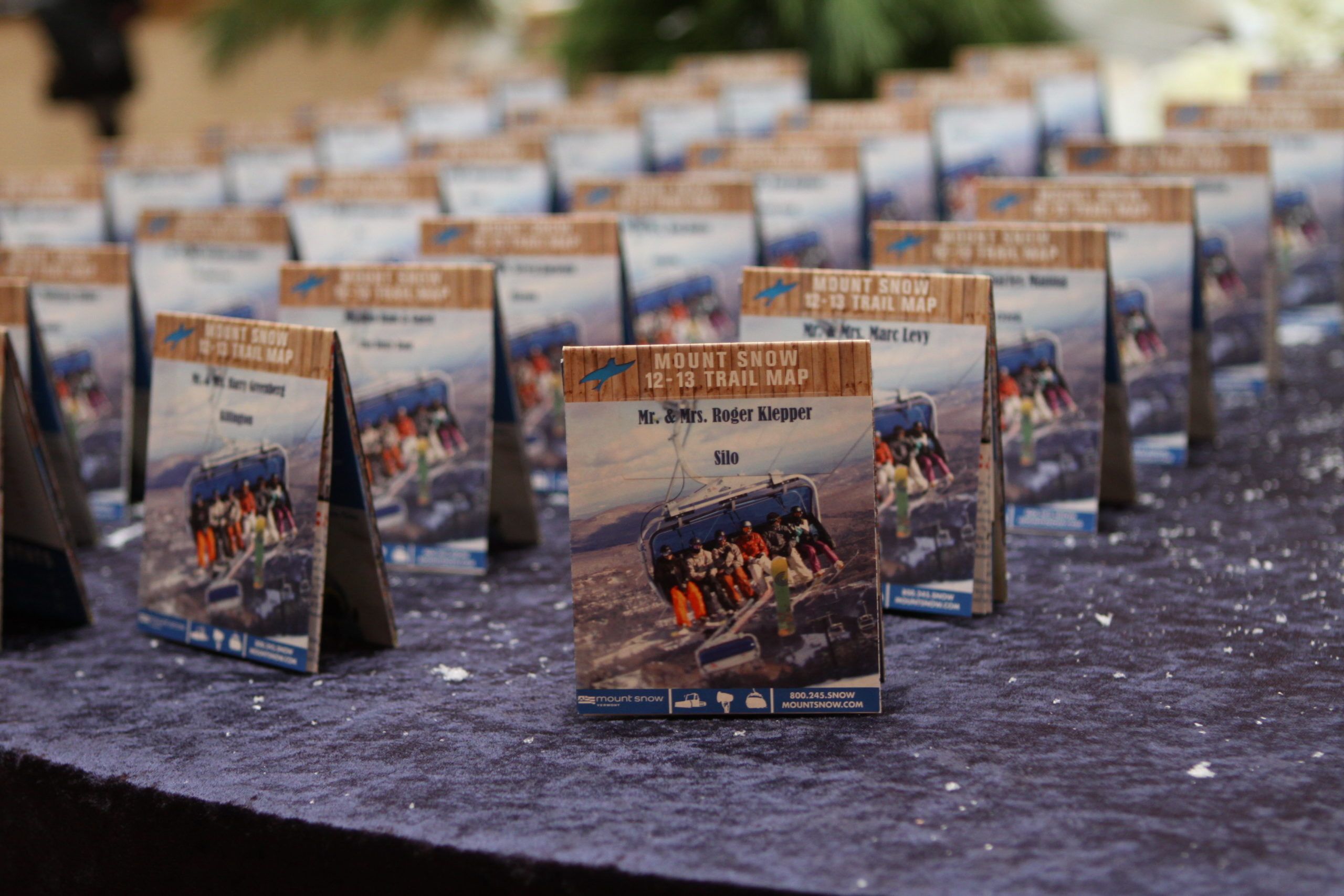 Ski themed bar mitzvah Westchester, NY A table with lift tickets | PartySlate