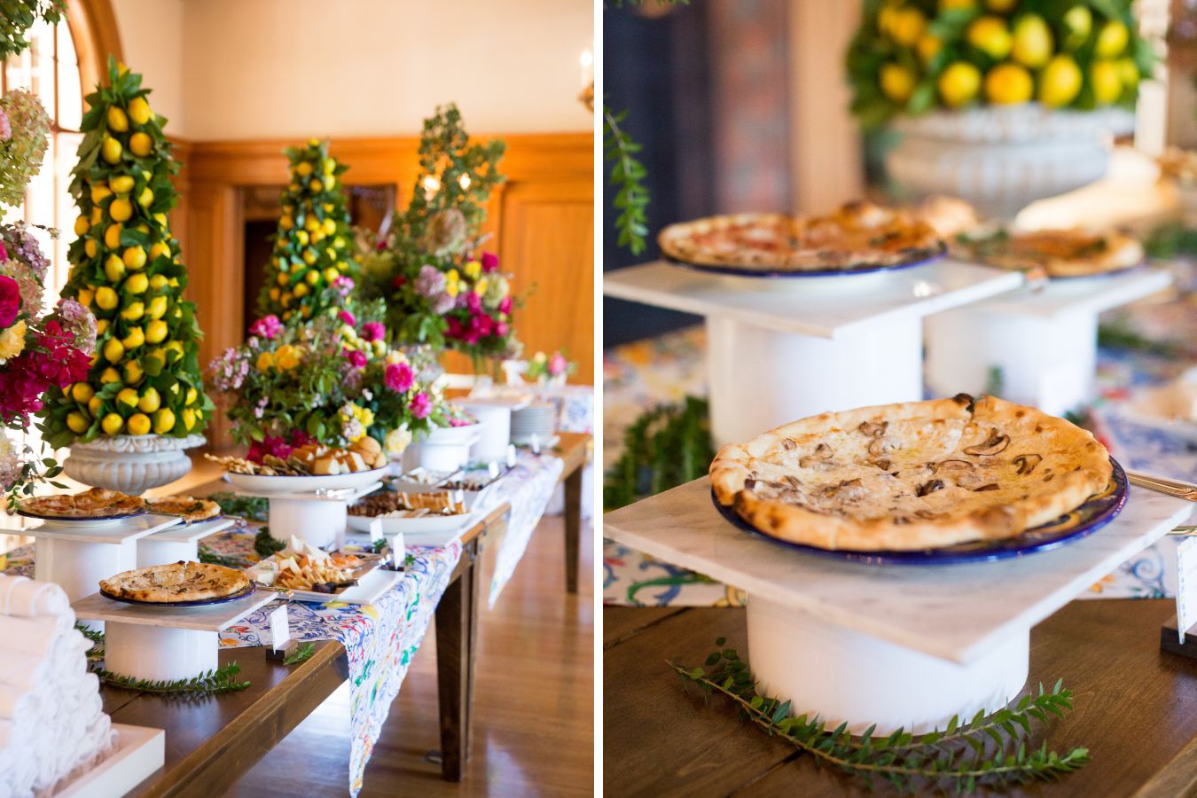 buffet line of baby shower food and pizzas | PartySlate
