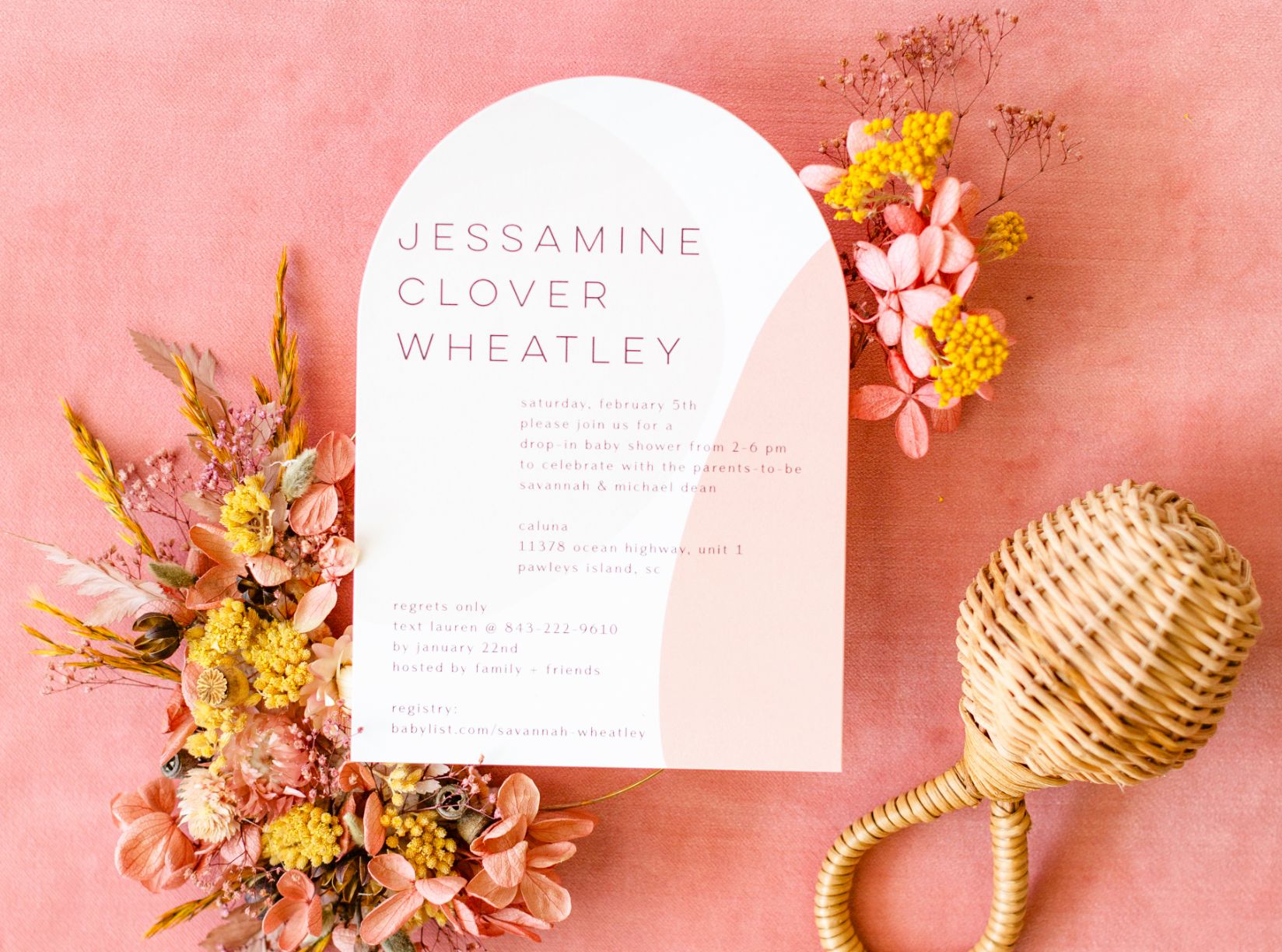 Pink and white invitation