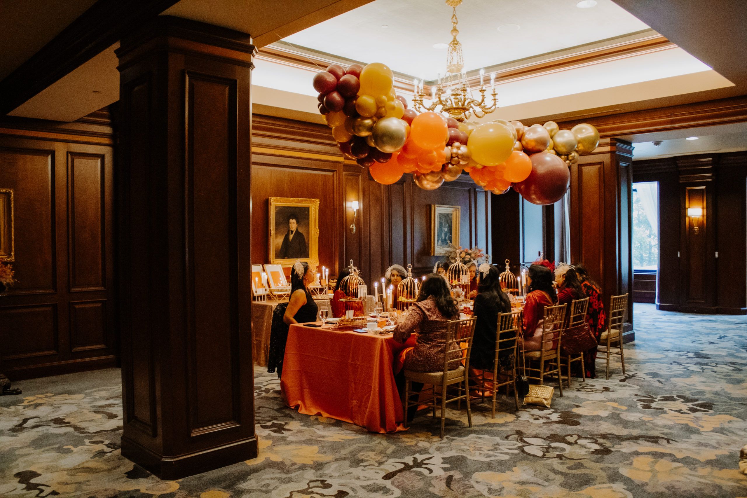 Autumn baby shower with Orange balloons | PartySlate