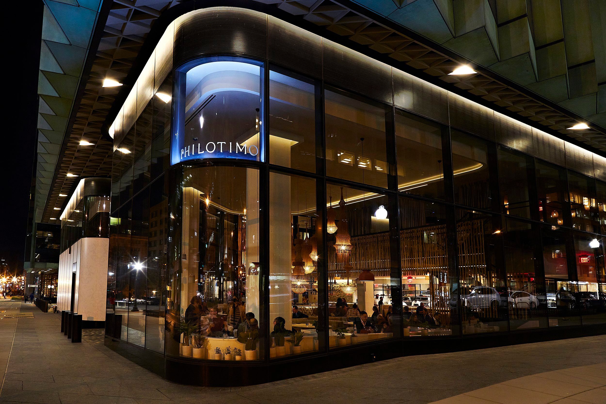 private dining dc Philotimo restaurant outside view of windows looking in | PartySlate