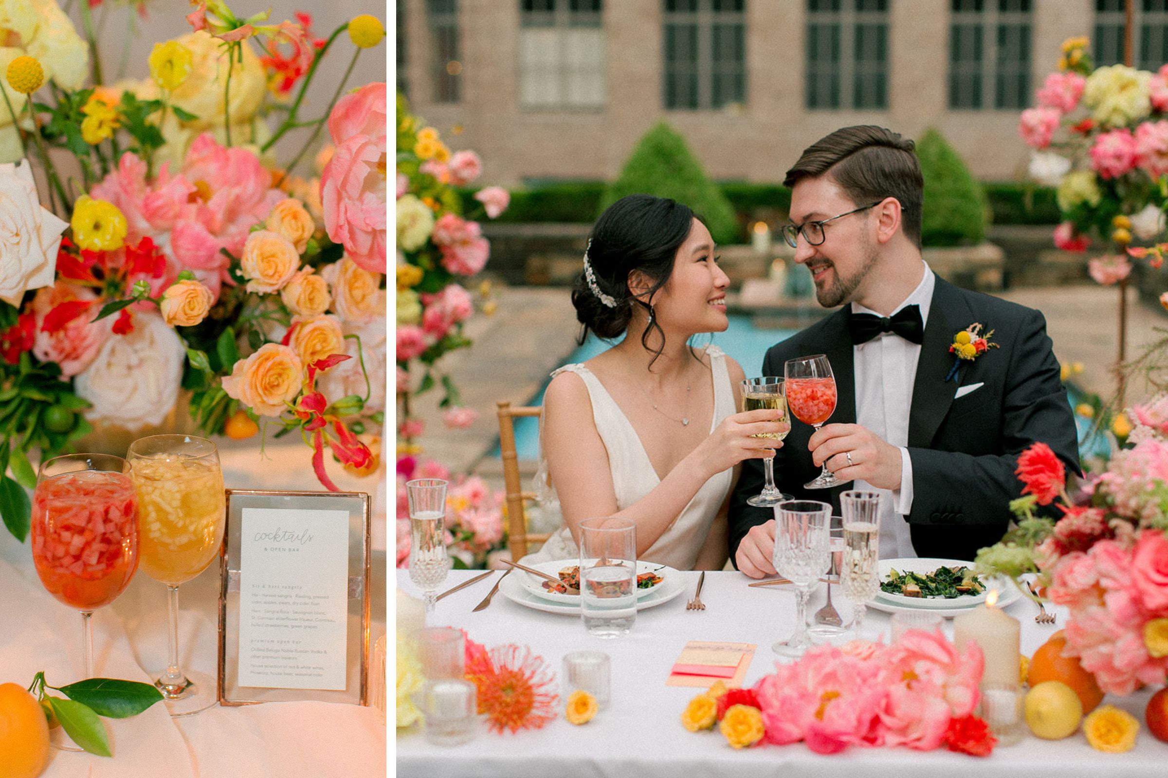 Color-coordinated cocktails that match table setting décor.