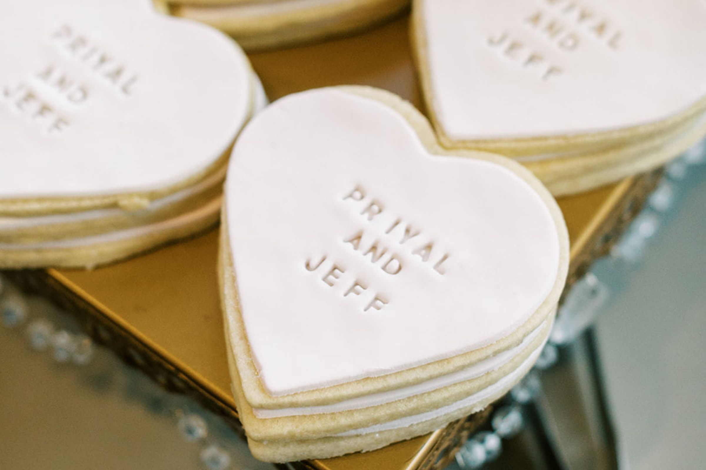 Heart-shaped custom cookies.