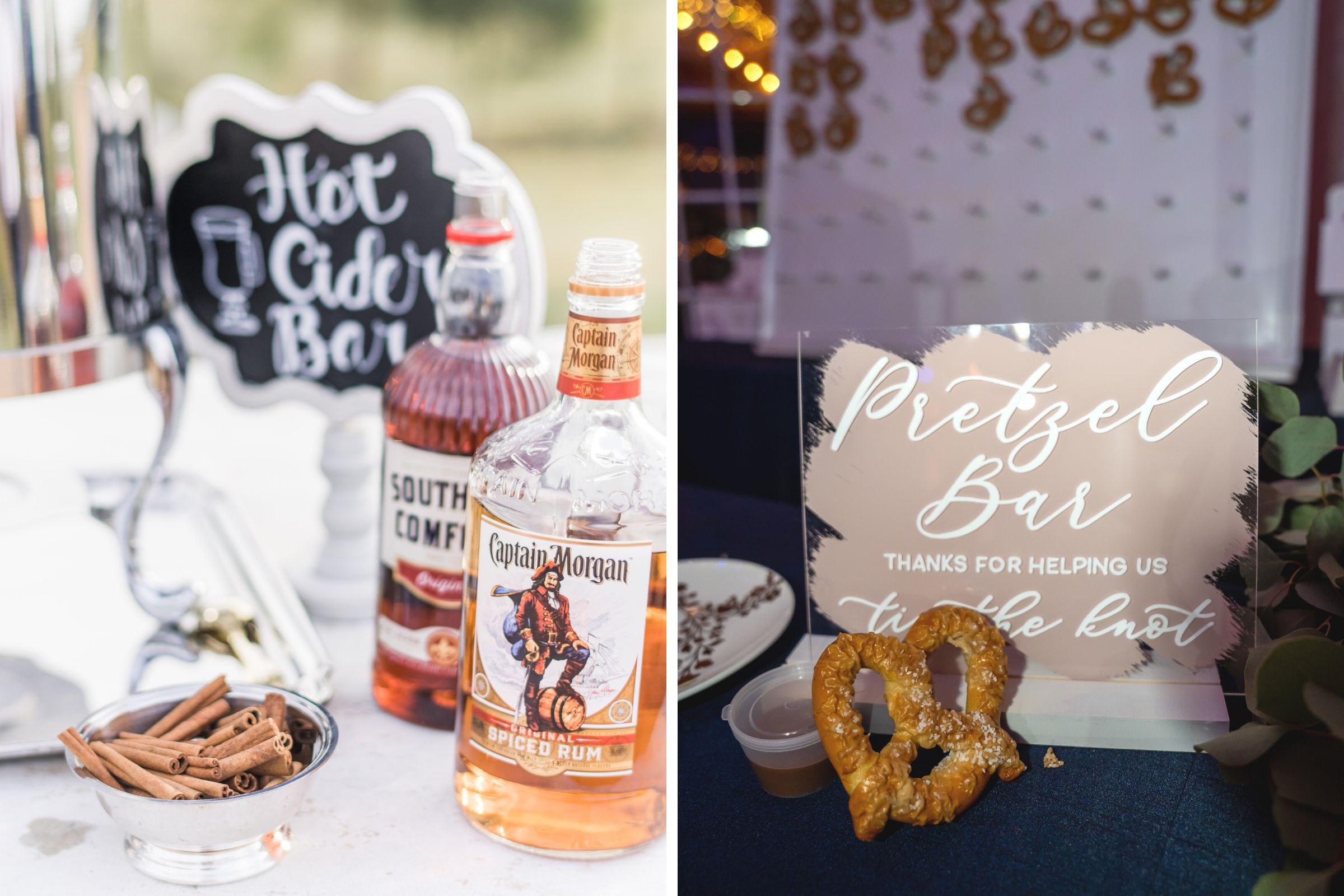 Hot cider bar & pretzel bar.
