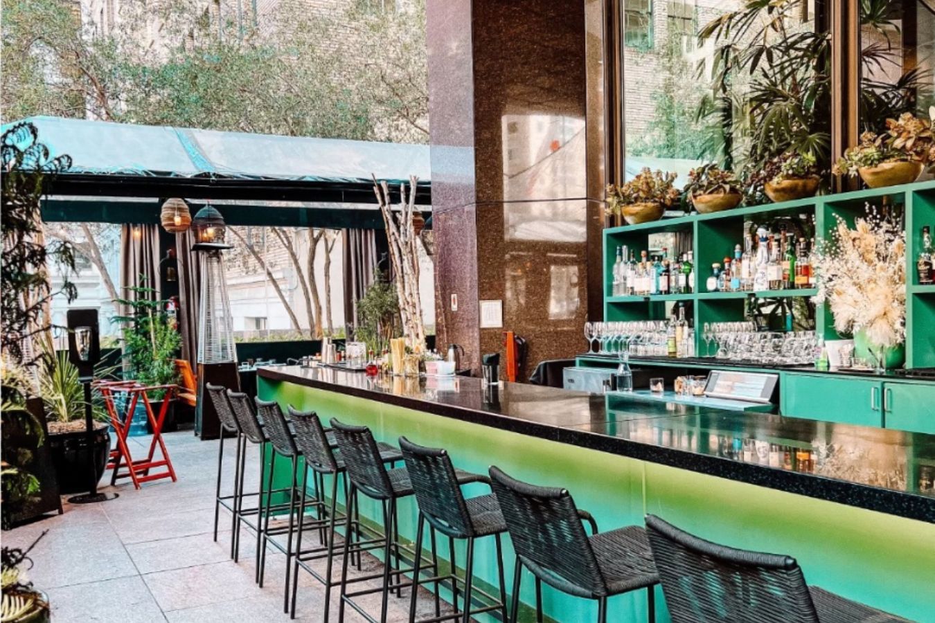 outdoor bar area at The Vault Garden in San Francisco with vibrant colors | PartySlate