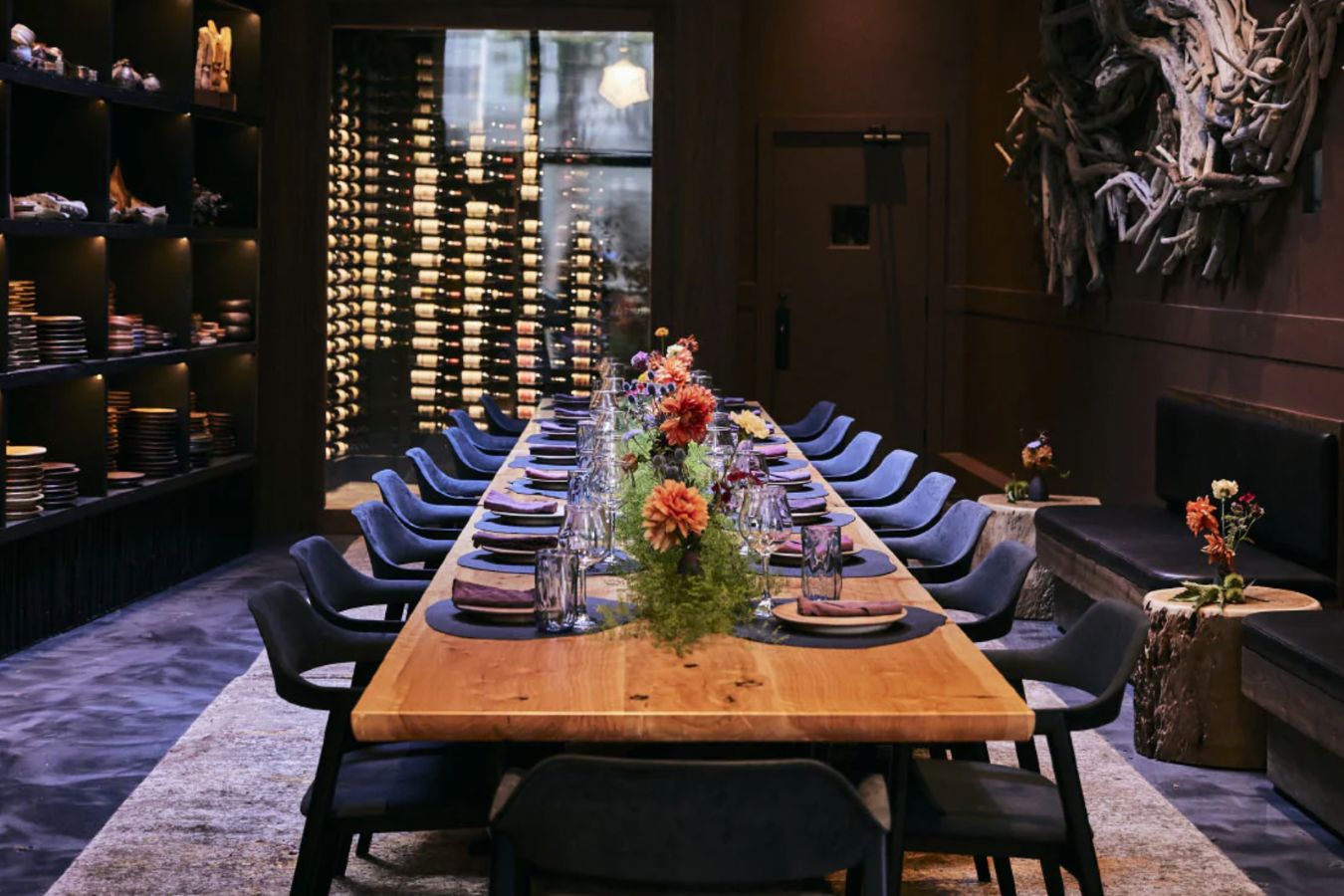 private room for dining at Palette in San Francisco with dim lighting and artwork on walls | PartySlate