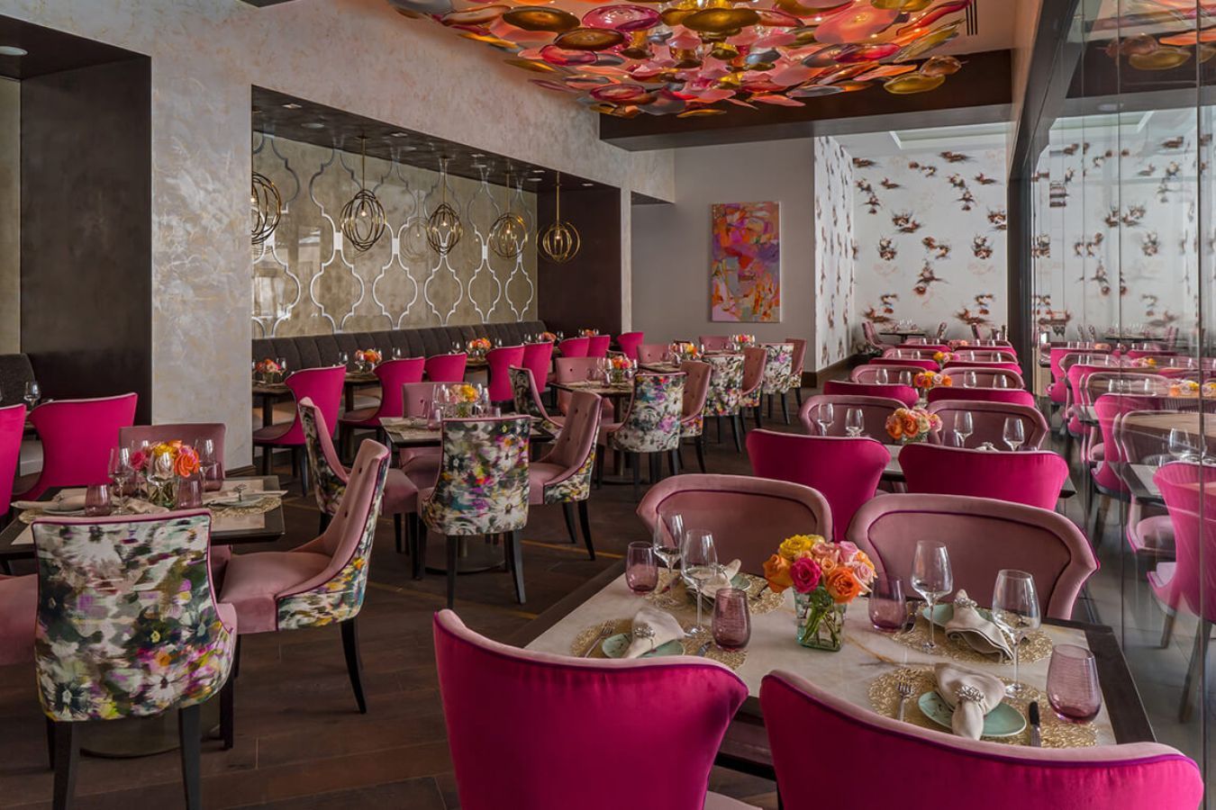 Beautiful pink floral Bloom & Bee space at The Post Oak Hotel at Uptown Houston