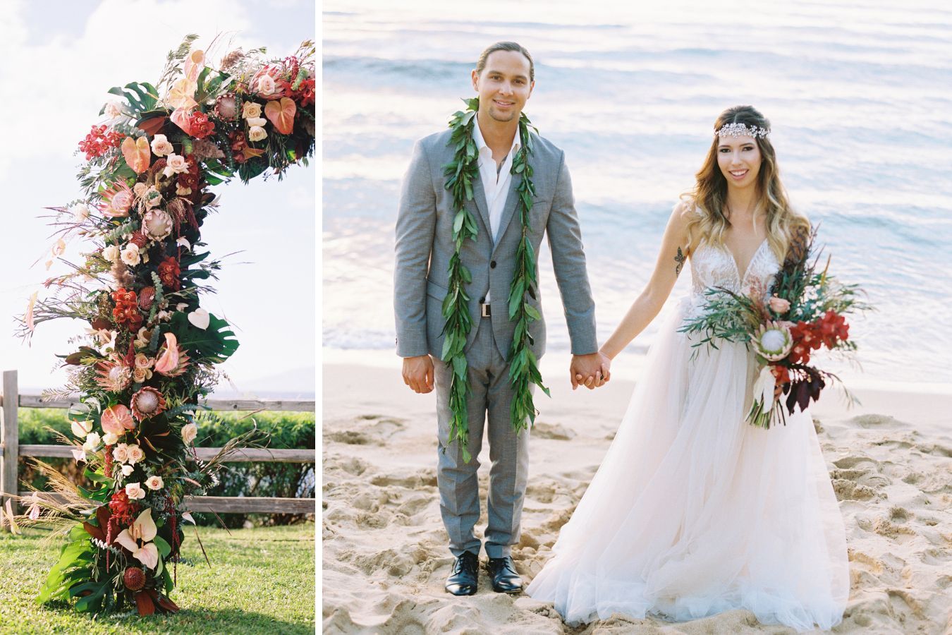 Burgundy pink oceanside wedding at Montage Kapalua Bay | PartySlate