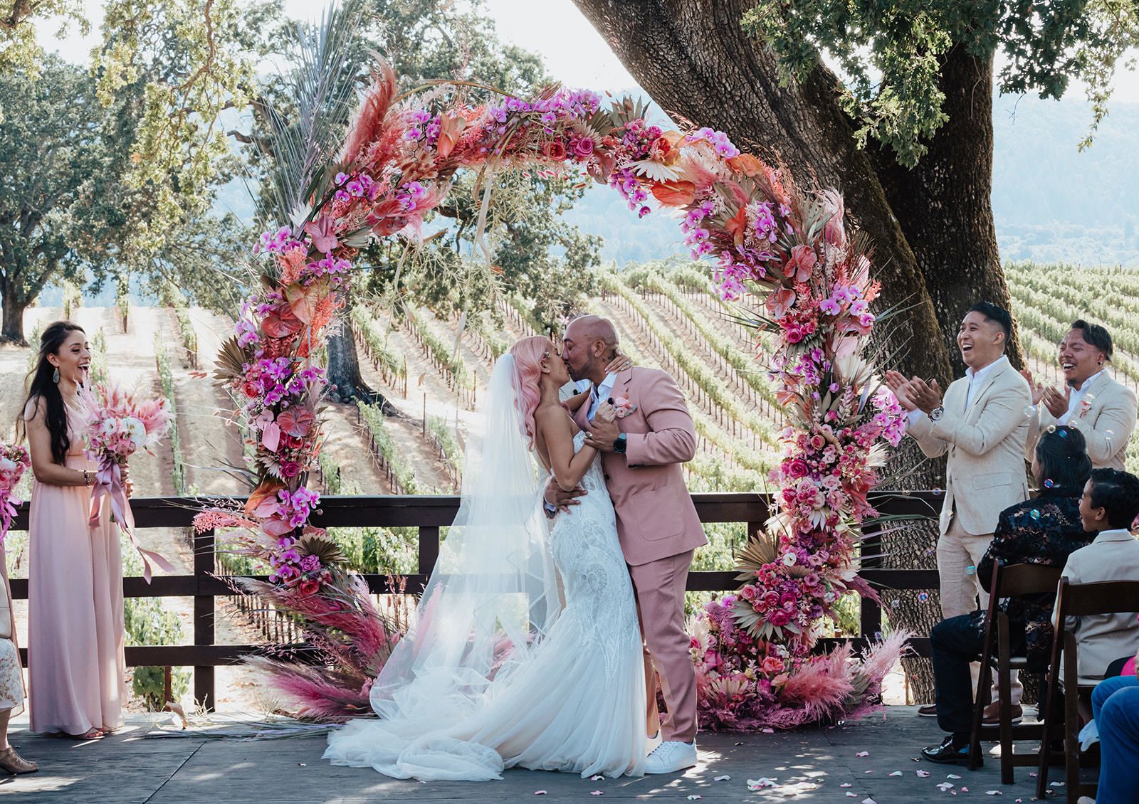 All Pink Rustic Wedding at B.R. Cohn Winery in Glen Ellen, California