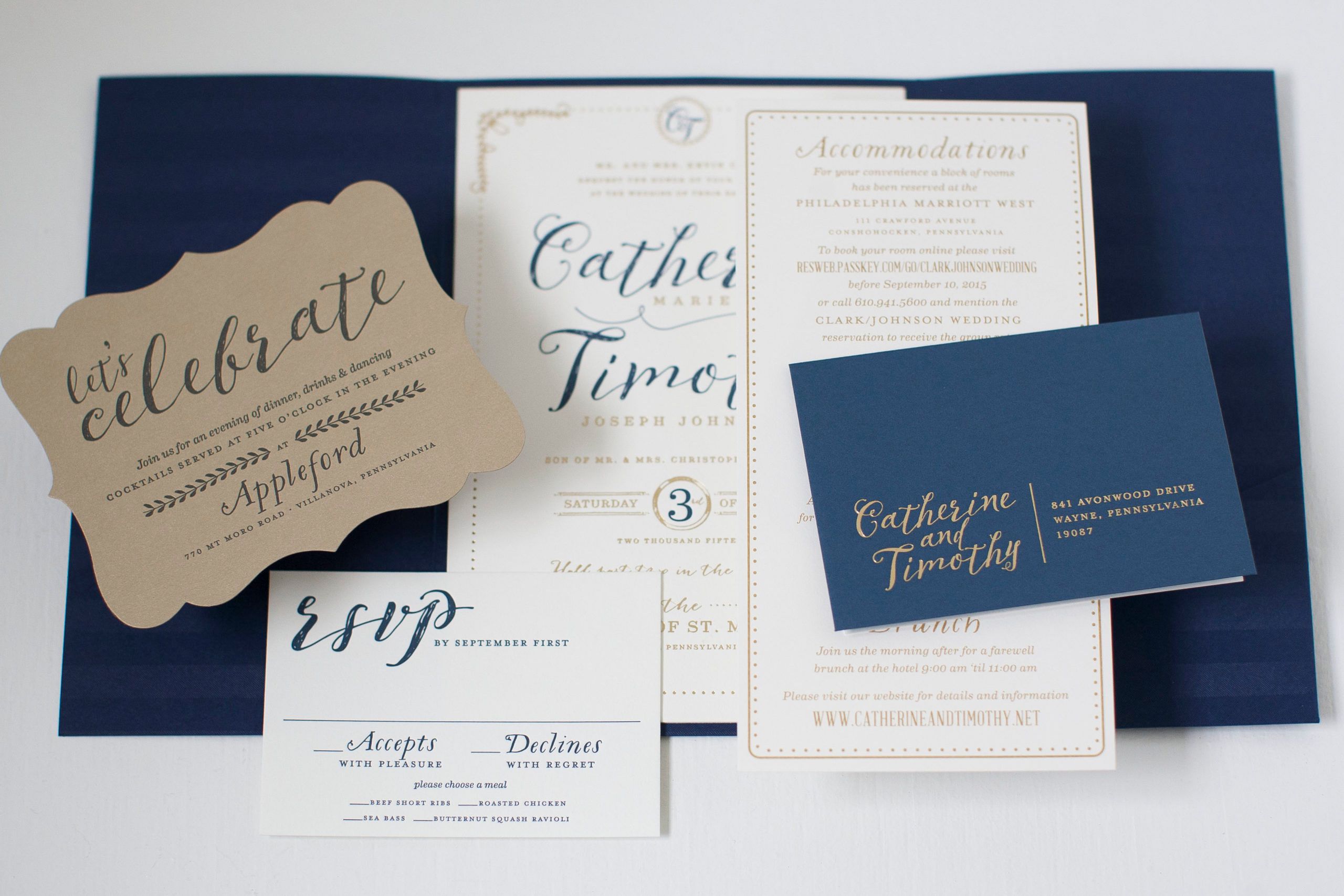 Elegant Blue & Gold Wedding Invitation
