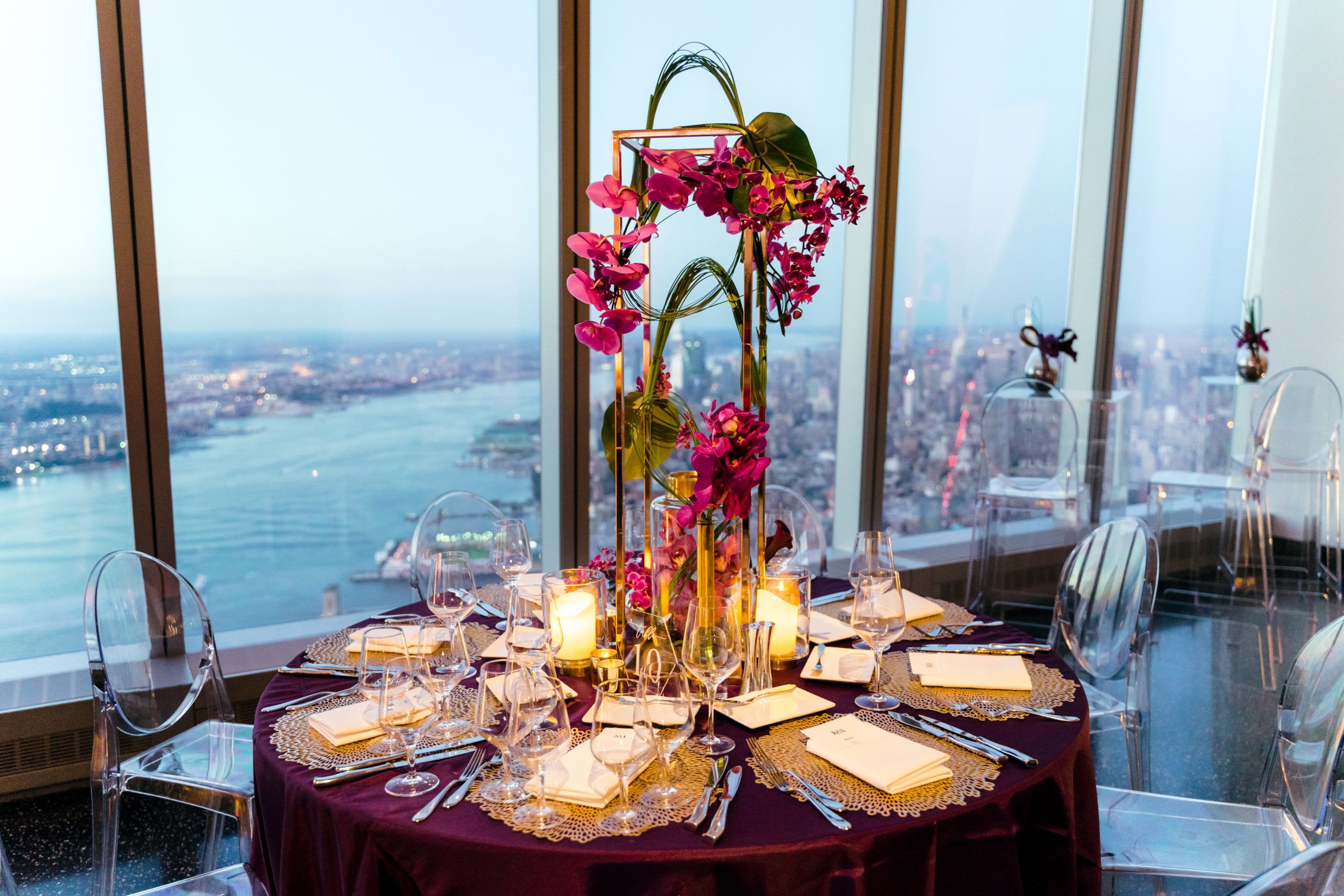 Purple and Gold Wedding at ASPIRE at One World Observatory in New York, New York