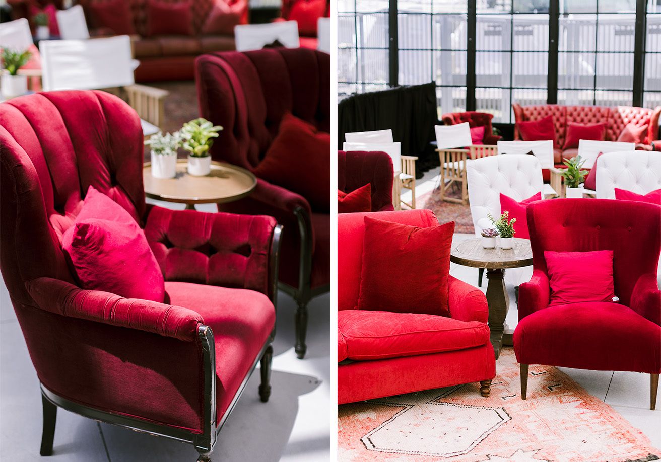 Magenta colored lounge chairs