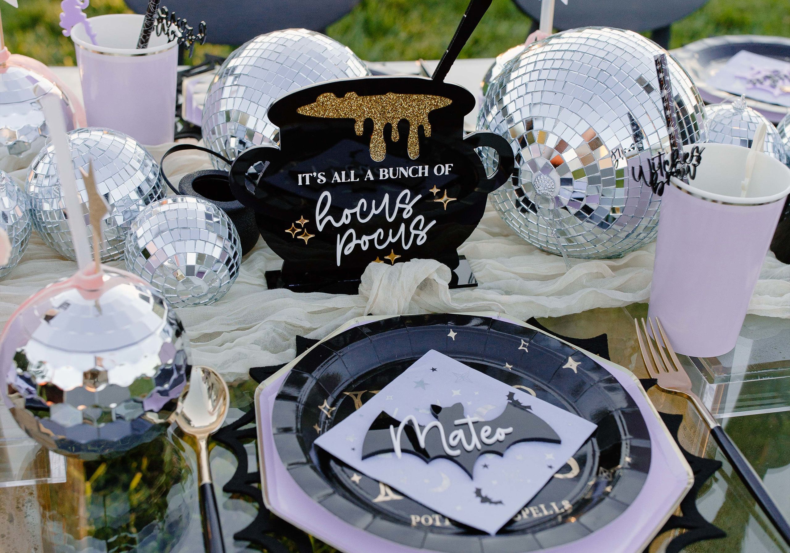 A Hocus Pocus-themed table setting.