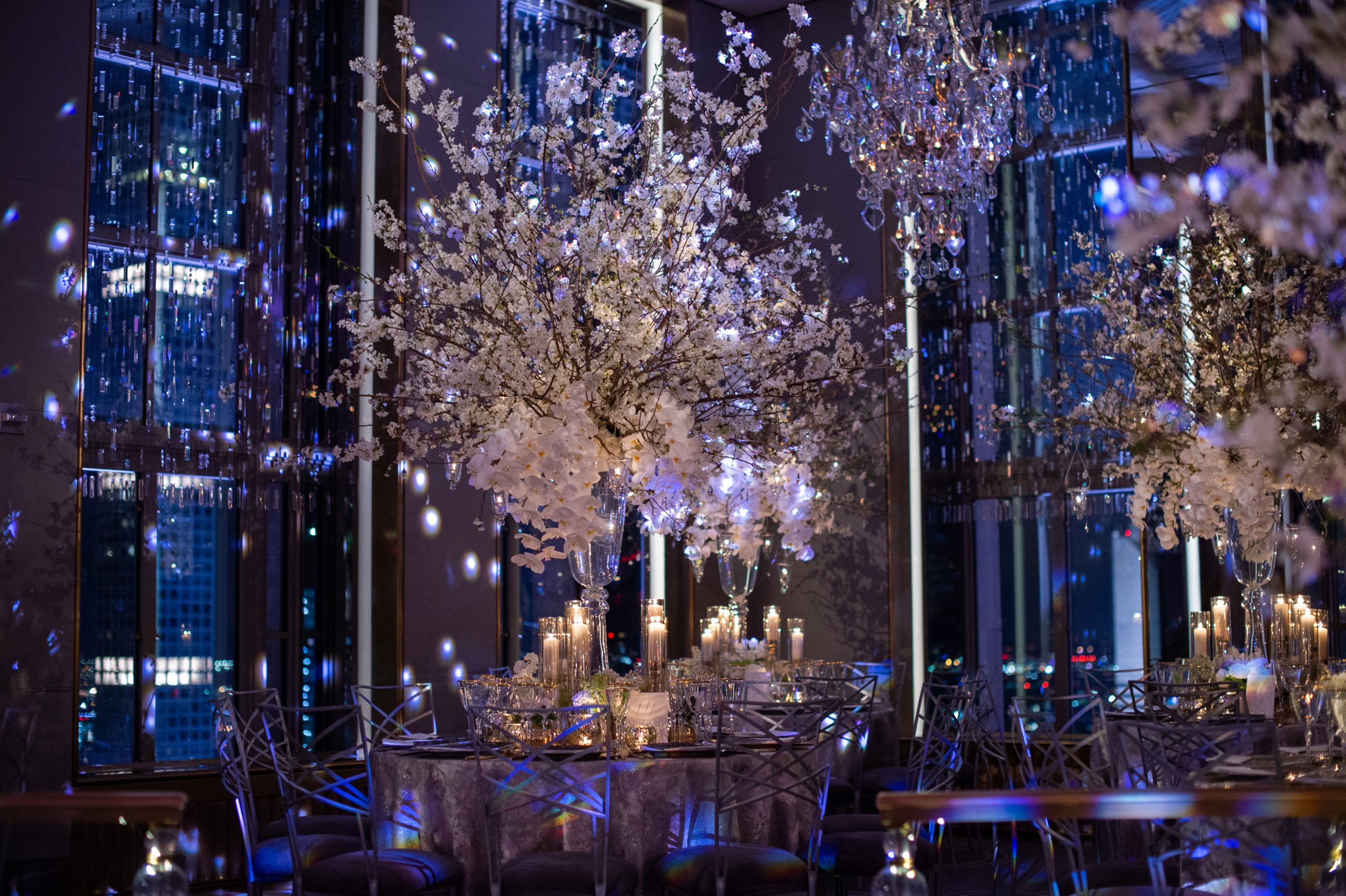 Romantic Deep Blue Wedding Reception at the Rainbow Room in New York