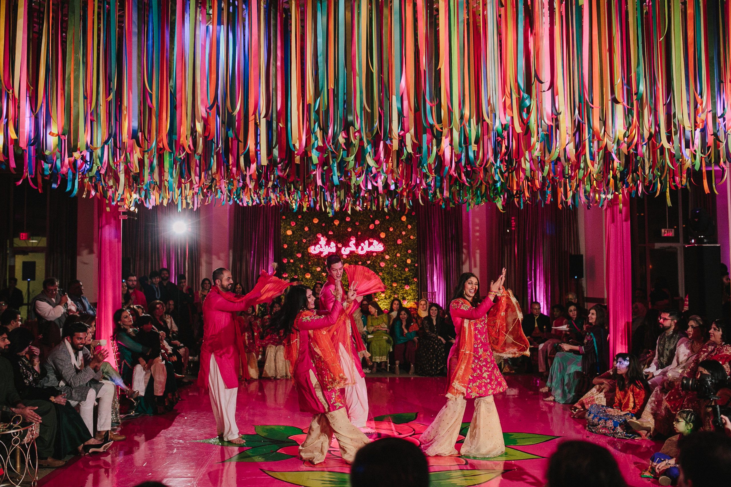 Spectacular Rainbow Ribbon Sangeet