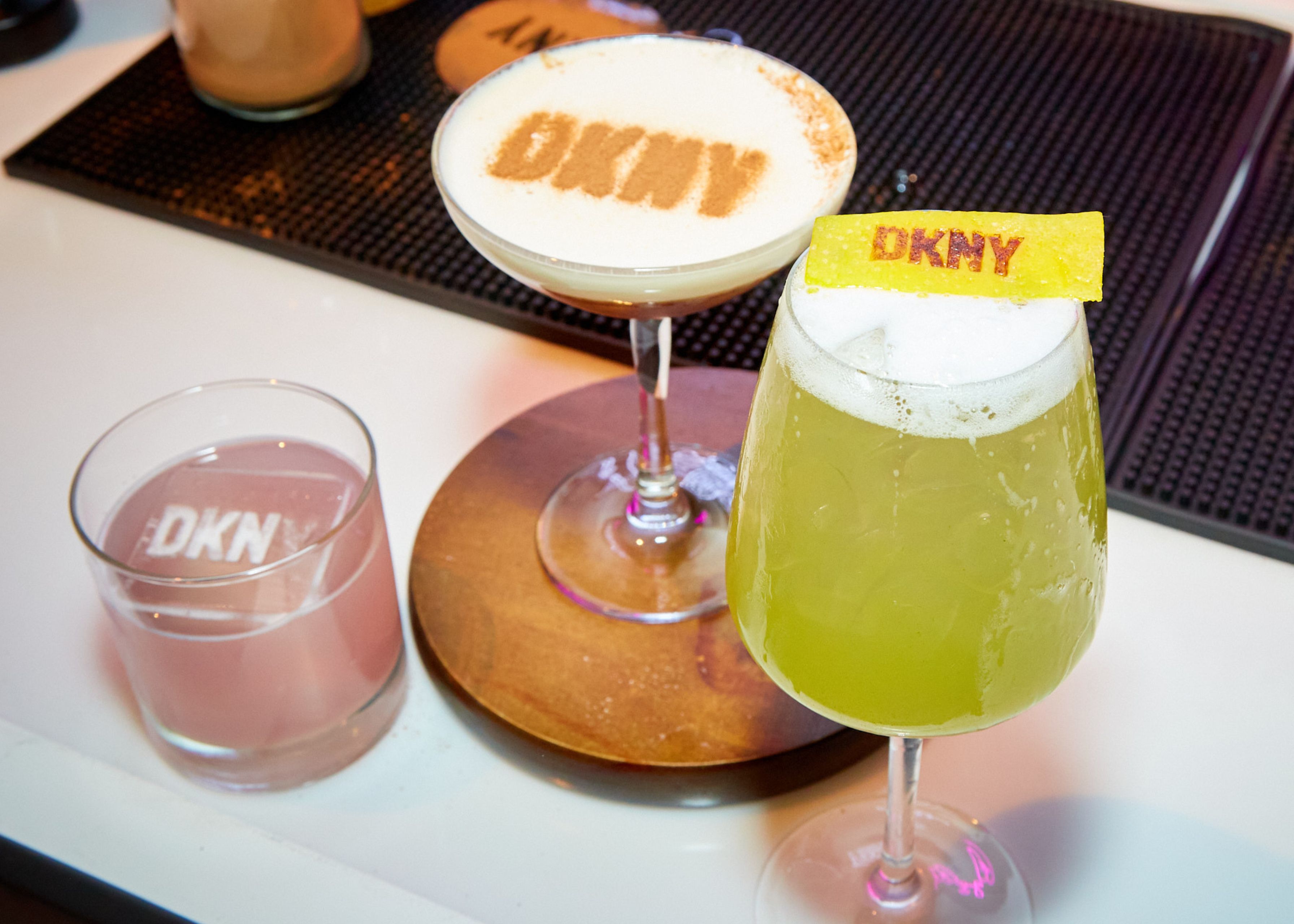 DKNY signage on cocktails.