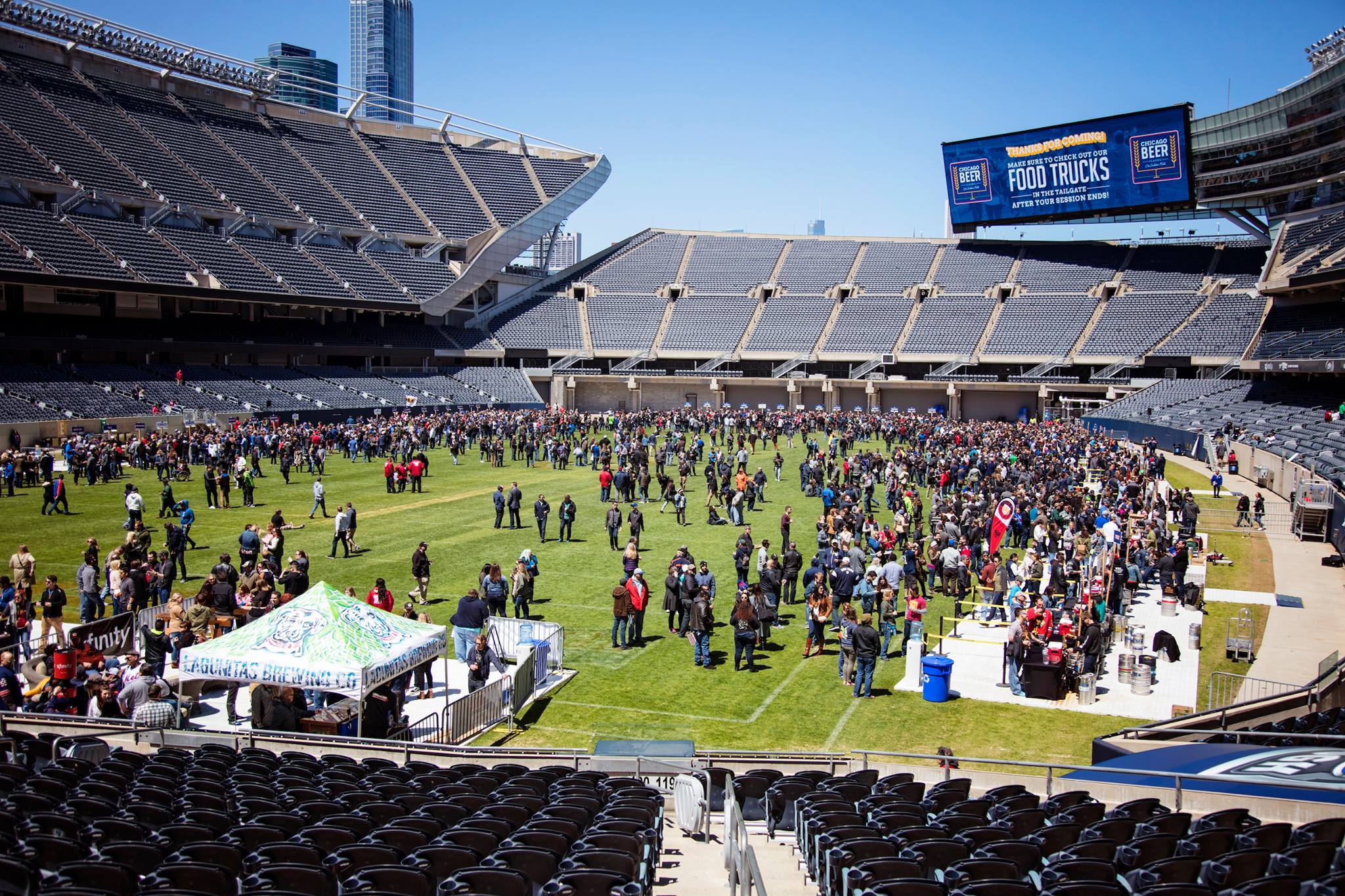 Outdoor corporate event on The Field at Soldier Field in Chicago.