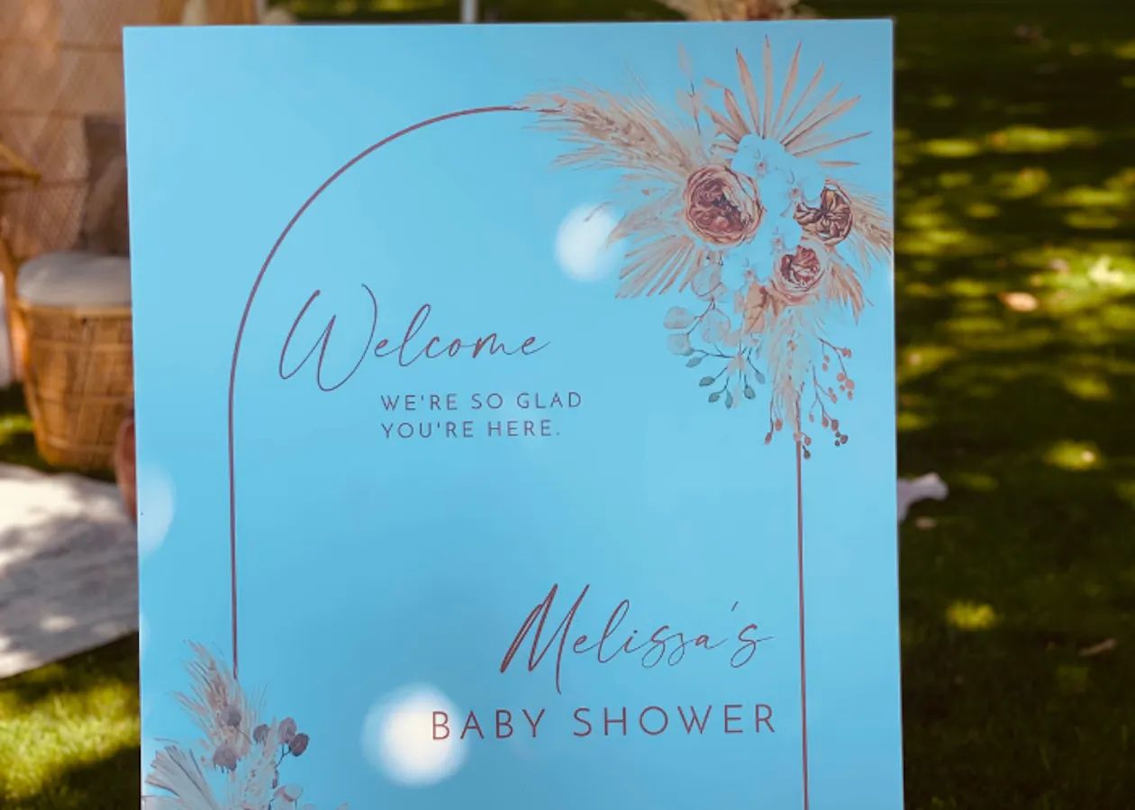 Blue baby shower welcome sign