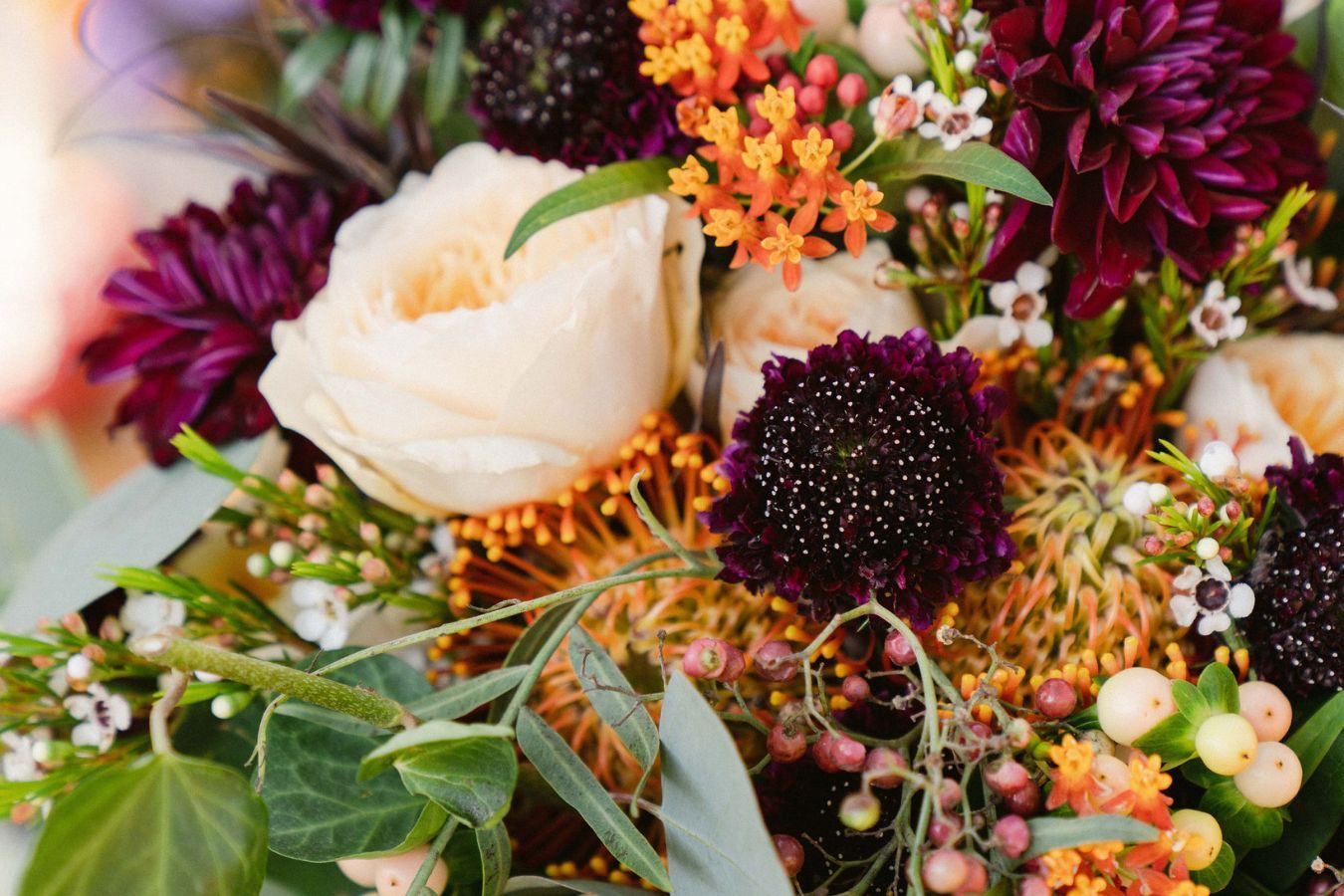Fall wedding flowers with deep magenta hues
